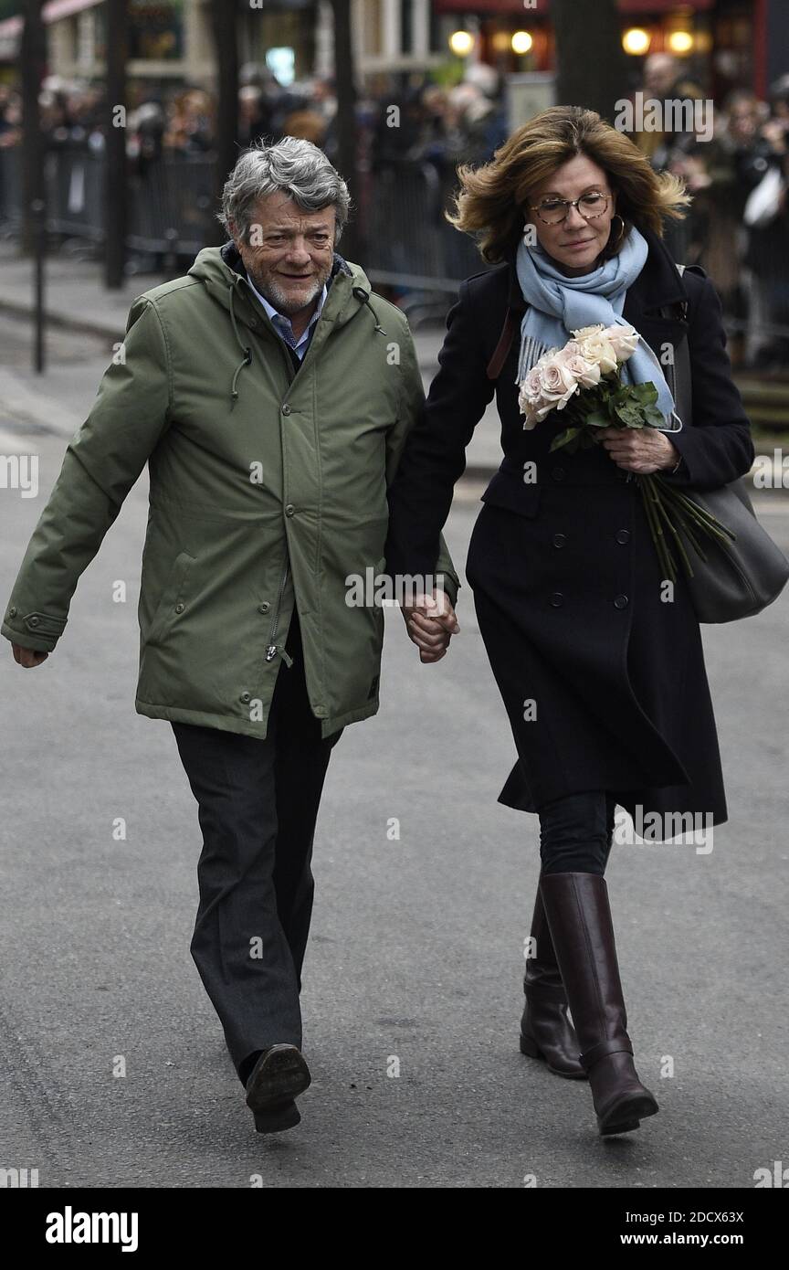Jean-Louis Borloo and Beatrice Schonberg attending funerals of French singer France Gall in Paris, France, on January 12, 2018. Photo by Eliot Blondet/ABACAPRESS.COM Stock Photo