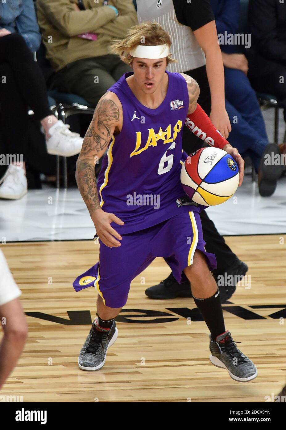 Justin Bieber during the NBA All-Star Celebrity Game 2018 held at the Los  Angeles Convention Center on February 16, 2018 in Los Angeles, California.  Photo by ABACAPRESS.COM Stock Photo - Alamy