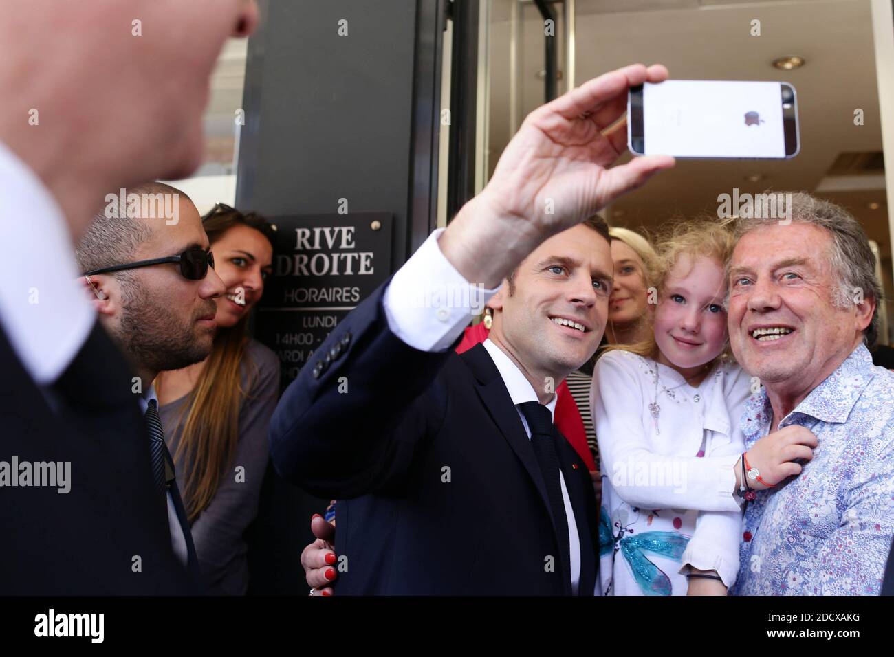 French President Emmanuel Macron visits the 'Cœur de ville' area in Saint-Die-des-Vosges, eastern France, as part of a three-day-visit in the region on april 18th 2018. Photo by le Mouton/ABACAPRESS.COM Stock Photo