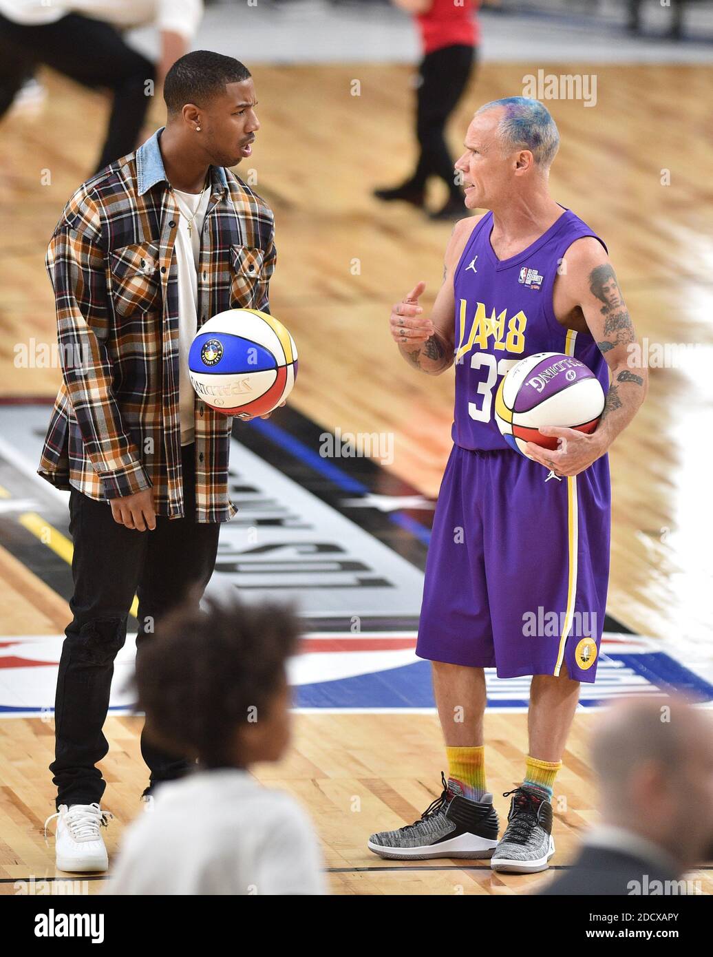 Michael B. Jordan and Flea during the NBA All-Star Celebrity Game 2018 held  at the