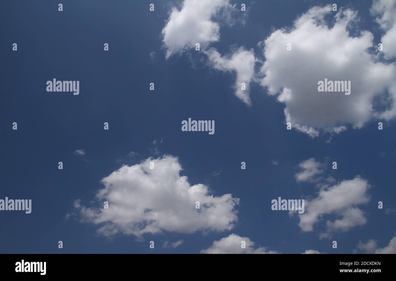 white fluffy clouds on blue sky in summer Stock Photo - Alamy