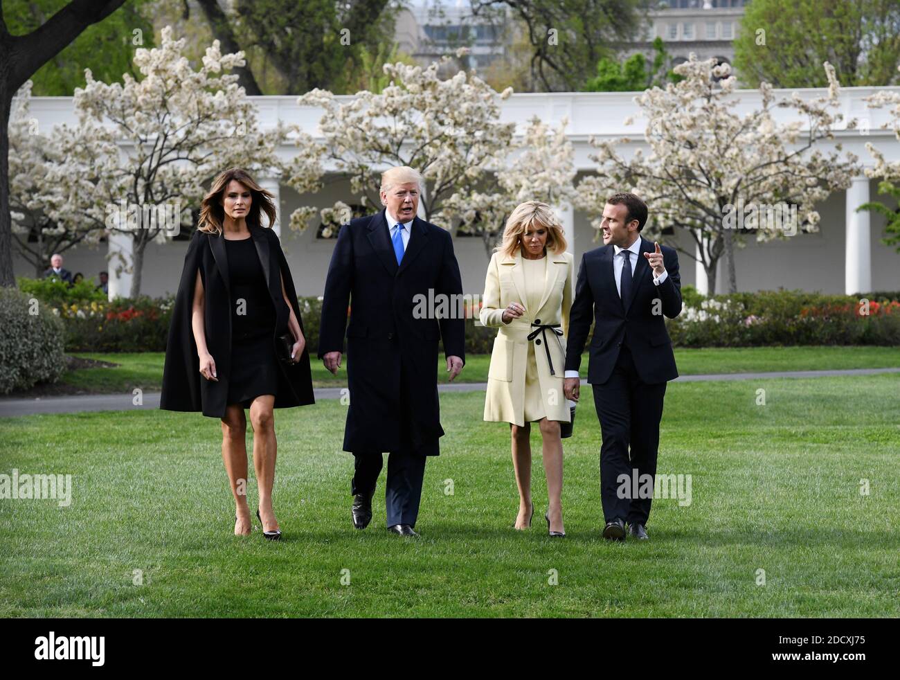 U.S President Donald Trump and First Lady Melania Trump walk with French President Emmanuel Macron and his wife Brigitte Macron on the South Lawn of the White House April 23, 2018 in Washington D.C . Photo by Olivier Douliery/ABACAPPRESS.COM Stock Photo