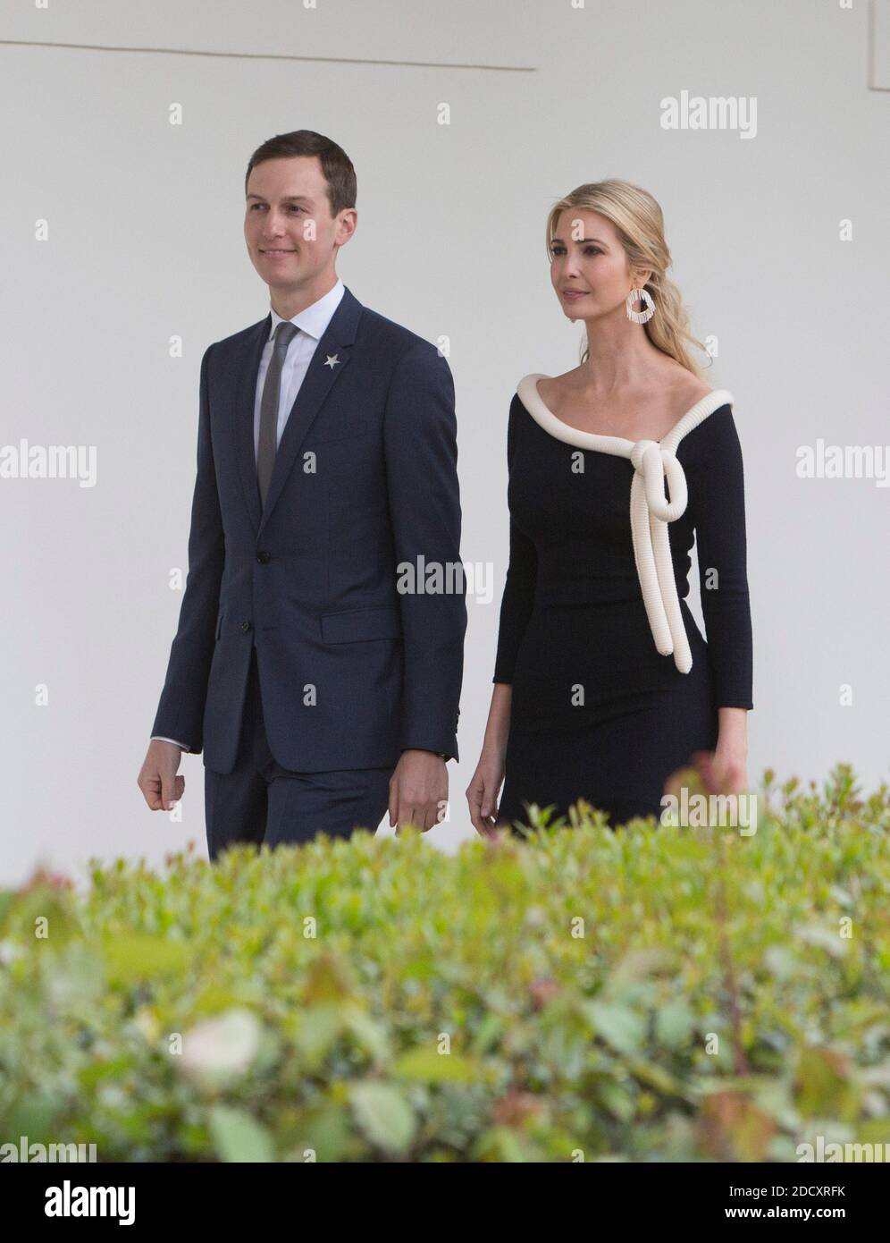 Presidential Advisors Jared Kushner and Ivanka Trump walk the Colonnade at The White House while attending a state visit by French President Emmanuel Macron to Washington, DC, April 24, 2018. Photo by Chris Kleponis / Pool via CNP/ABACAPRESS.COM Stock Photo