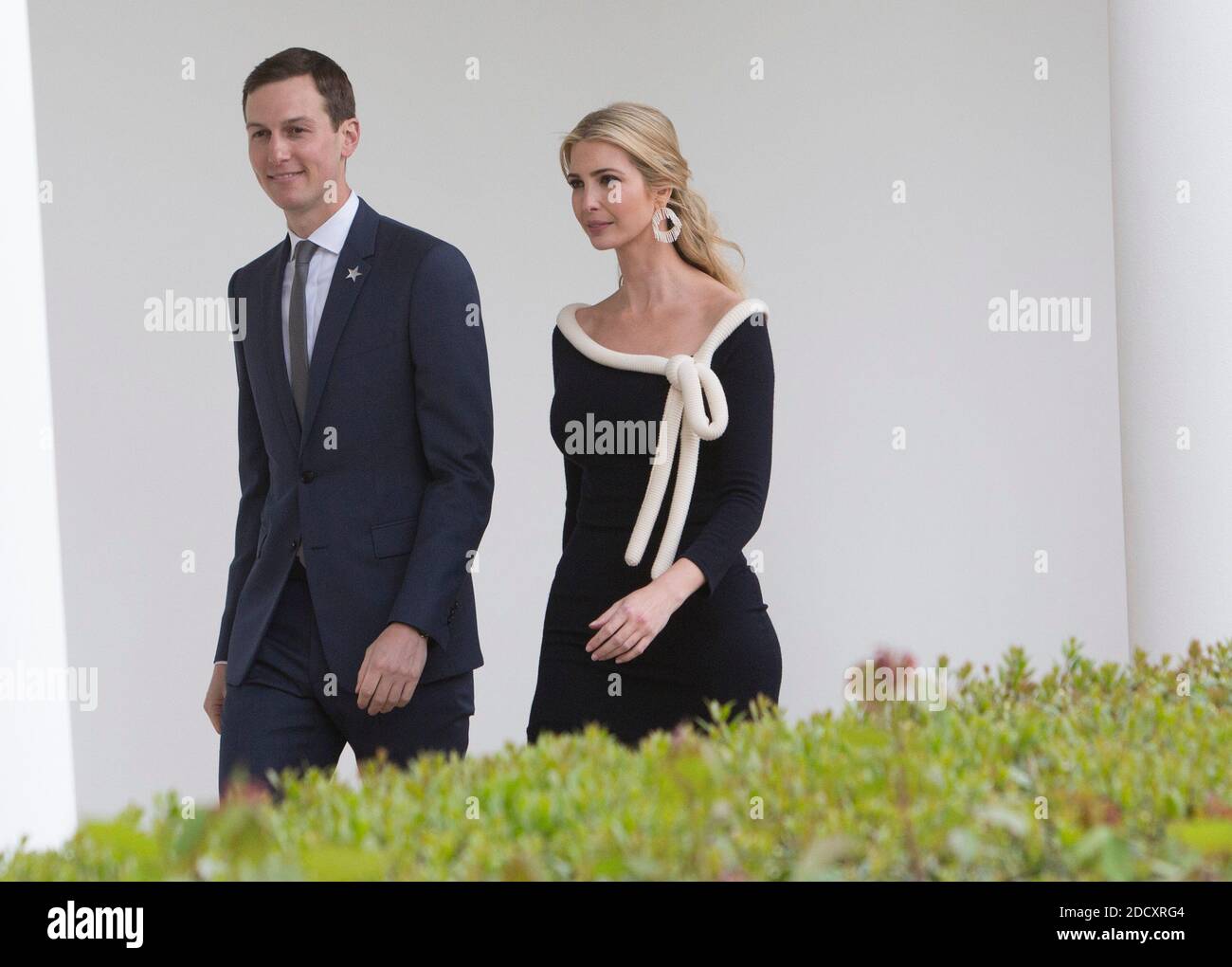 Presidential Advisors Jared Kushner and Ivanka Trump walk the Colonnade at The White House while attending a state visit by French President Emmanuel Macron to Washington, DC, April 24, 2018. Photo by Chris Kleponis / Pool via CNP/ABACAPRESS.COM Stock Photo