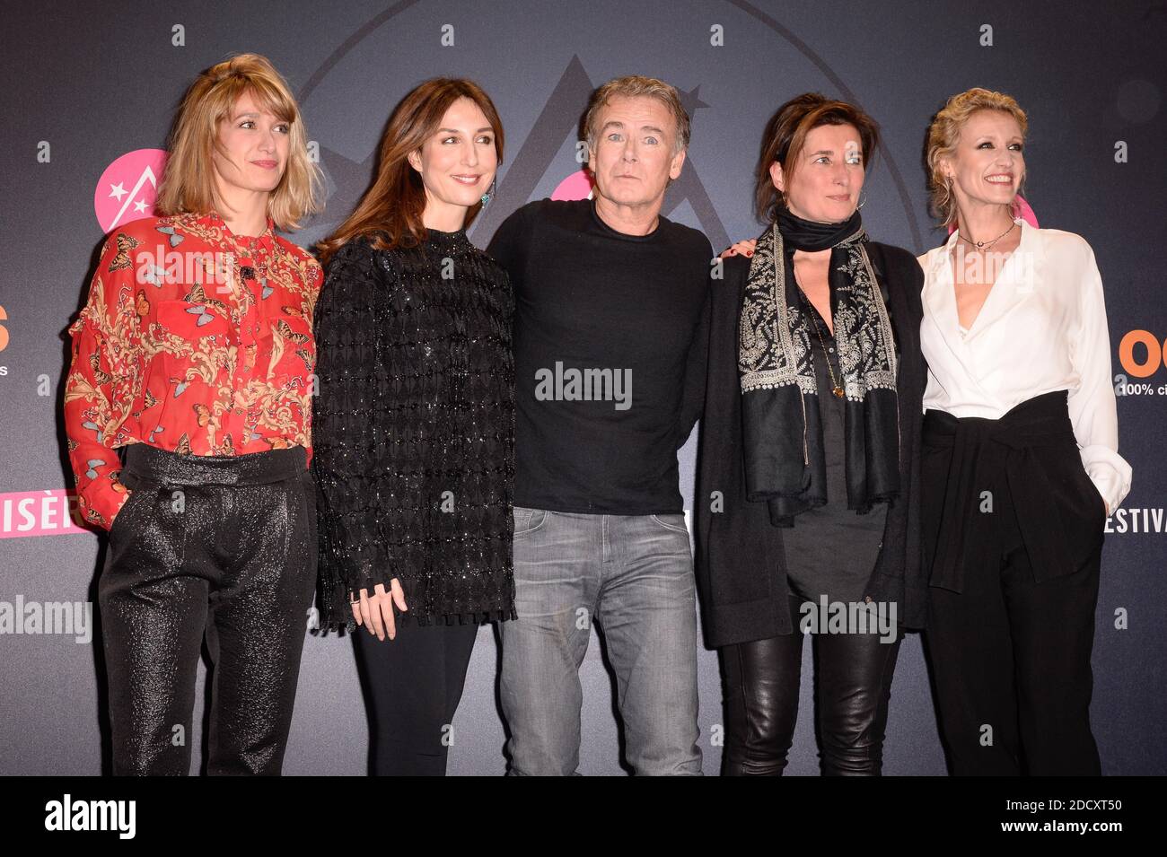 Caroline Anglade, Elsa Zylberstein, Franck Dubosc, Sidonie Dumas, Alexandra Lamy attending the screening of the film Tout Le Monde Debout during the 21st Comedy Film Festival in l'Alpe d'Huez, France, on January 18, 2018. Photo by Julien Reynaud/APS-Medias/ABACAPRESS.COM Stock Photo