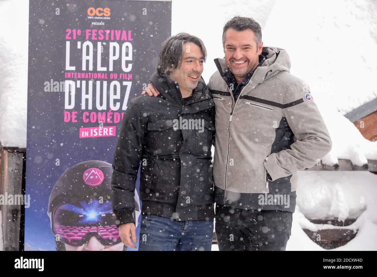 Emmanuel Gillibert , Arnaud Ducret attending a photocall for the film Les Dents  Pipi Au Lit during the 21st Alpe d'Huez Comedy Film Festival in l'Alpe  d'Huez, France, on January 19, 2018.