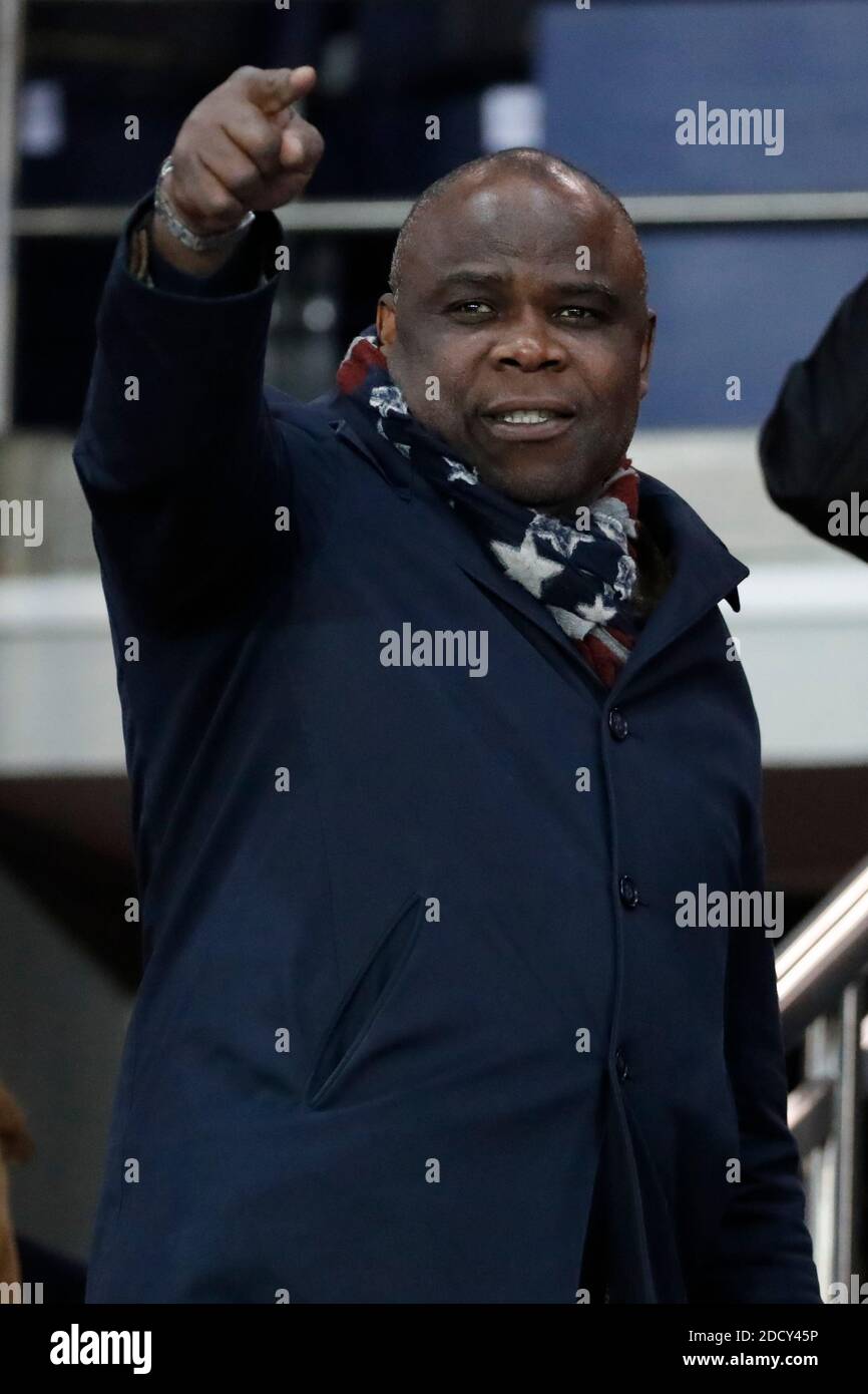 Former Marseille player and legend Basile Boli during the French First  League soccer match, PSG vs Marseille in Parc des Princes, France, on  February 25th, 2018. PSG won 3-0. Photo by Henri