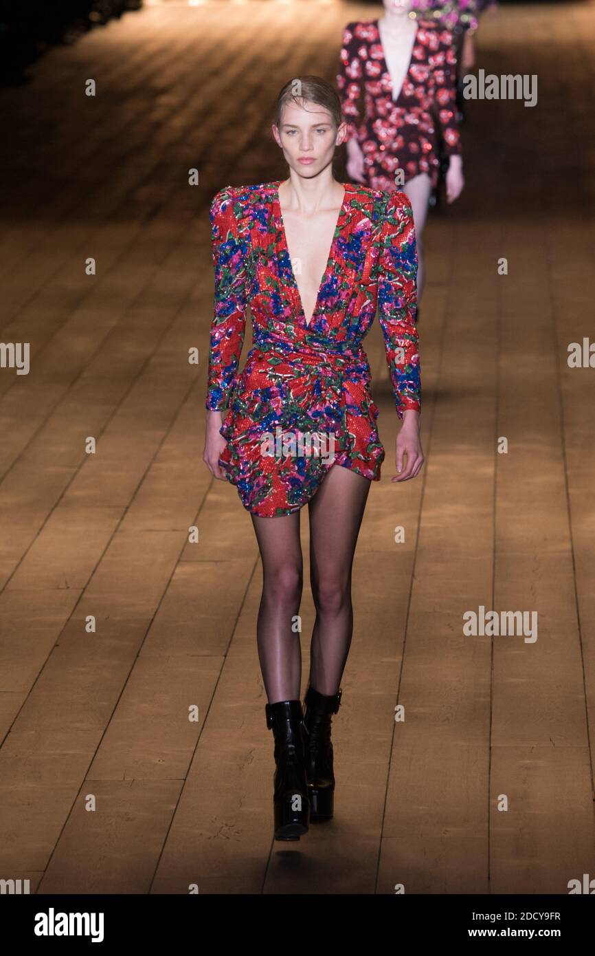 A model walks the runway YSL (Yves Saint Laurent) Womenswear Fall-Winter  2018 show as part