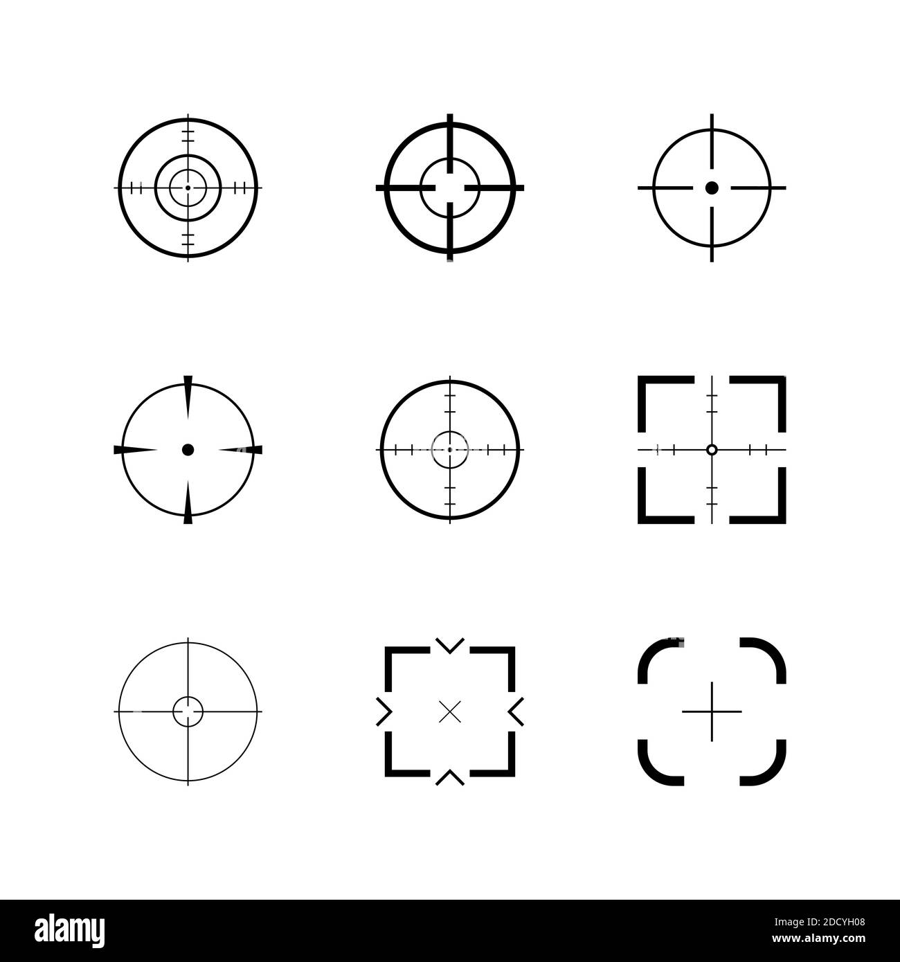 Crosshair, gun weapon sight, targets icon set. Flat style illustration isolated on white. Stock Photo