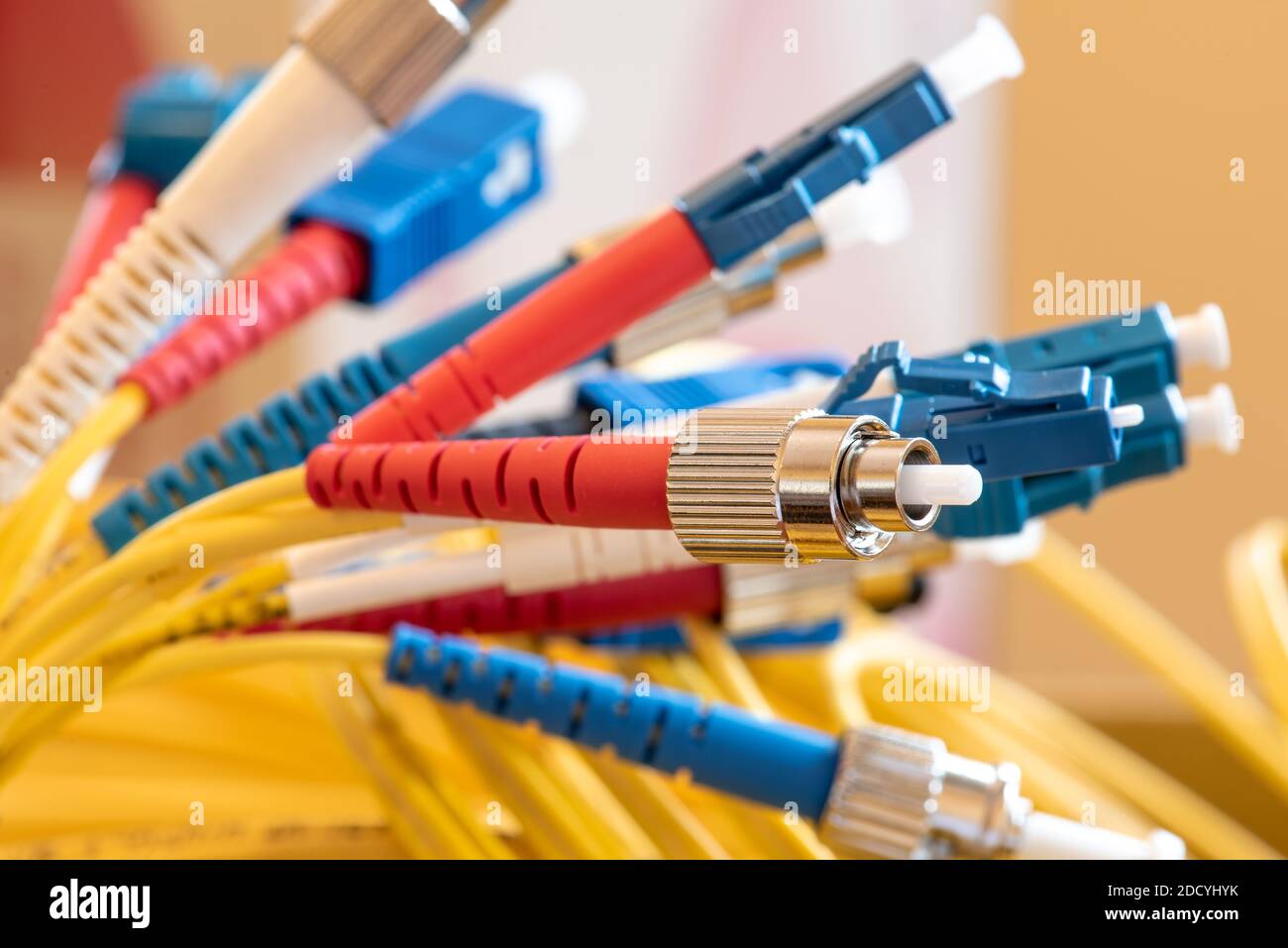 Fiber optic patch cord with connectors closeup Stock Photo Alamy