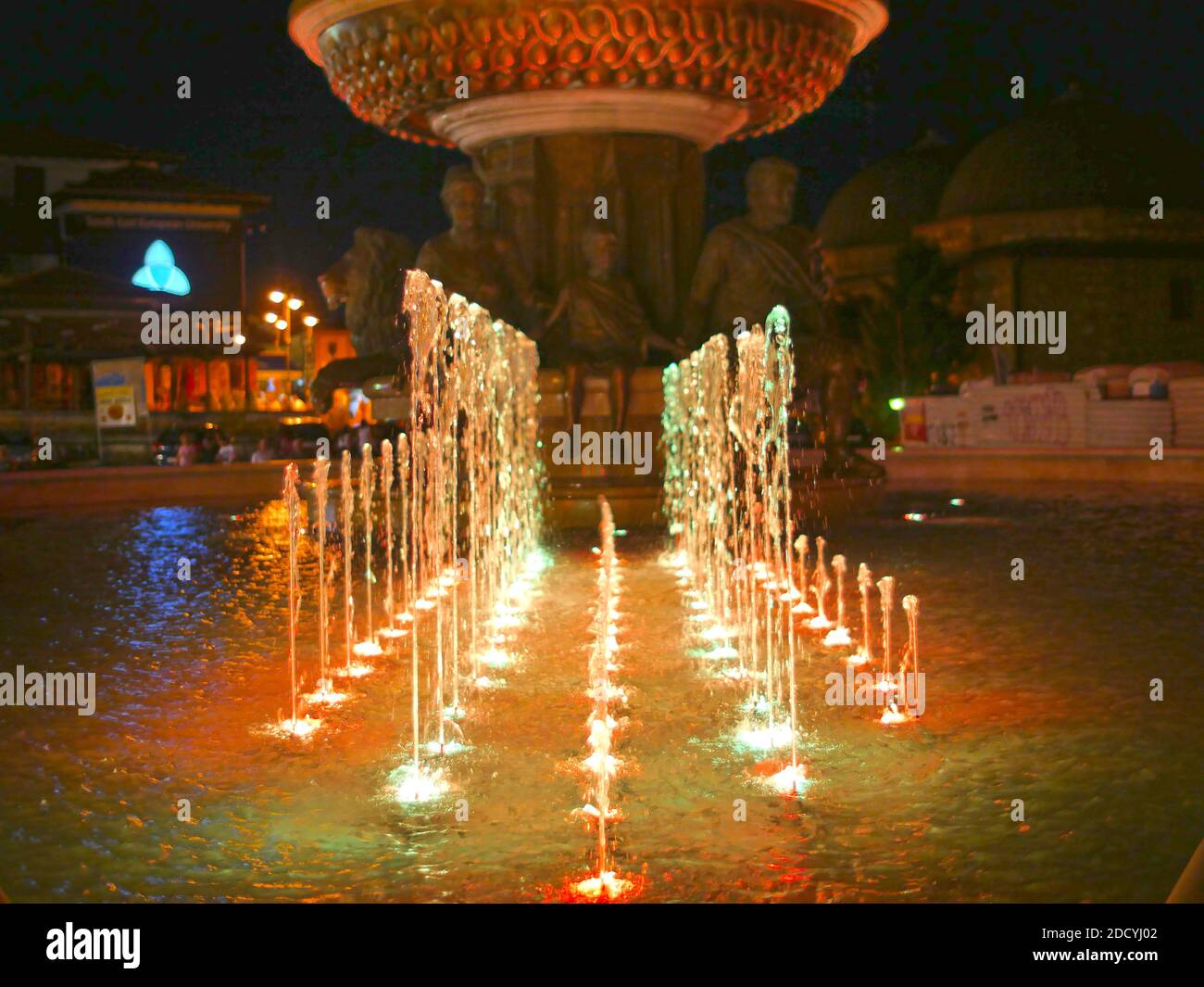 fountain water light skopje at night, Macedonia Stock Photo - Alamy