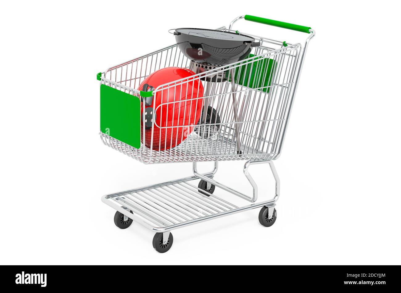 BBQ barbecue grill inside shopping cart, 3D rendering isolated on white  background Stock Photo - Alamy