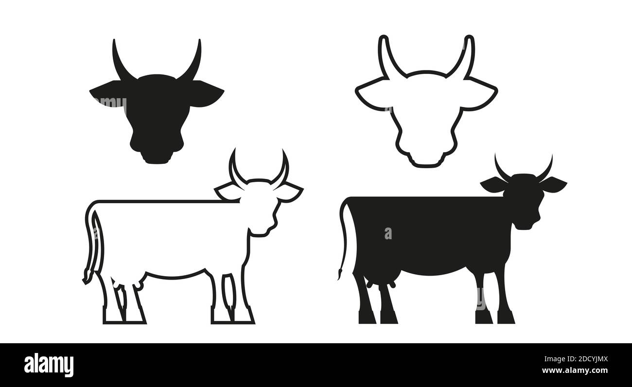 Cow simple silhouettes. Cow heads. Flat style illustration. Stock Photo