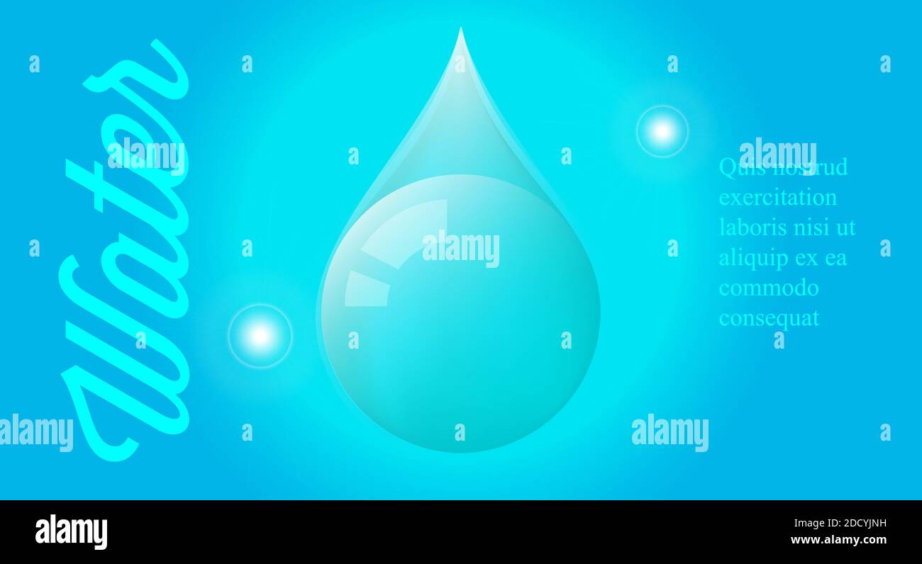 Water droplet. Save the water. Water delivery. 3D background. Stock Photo