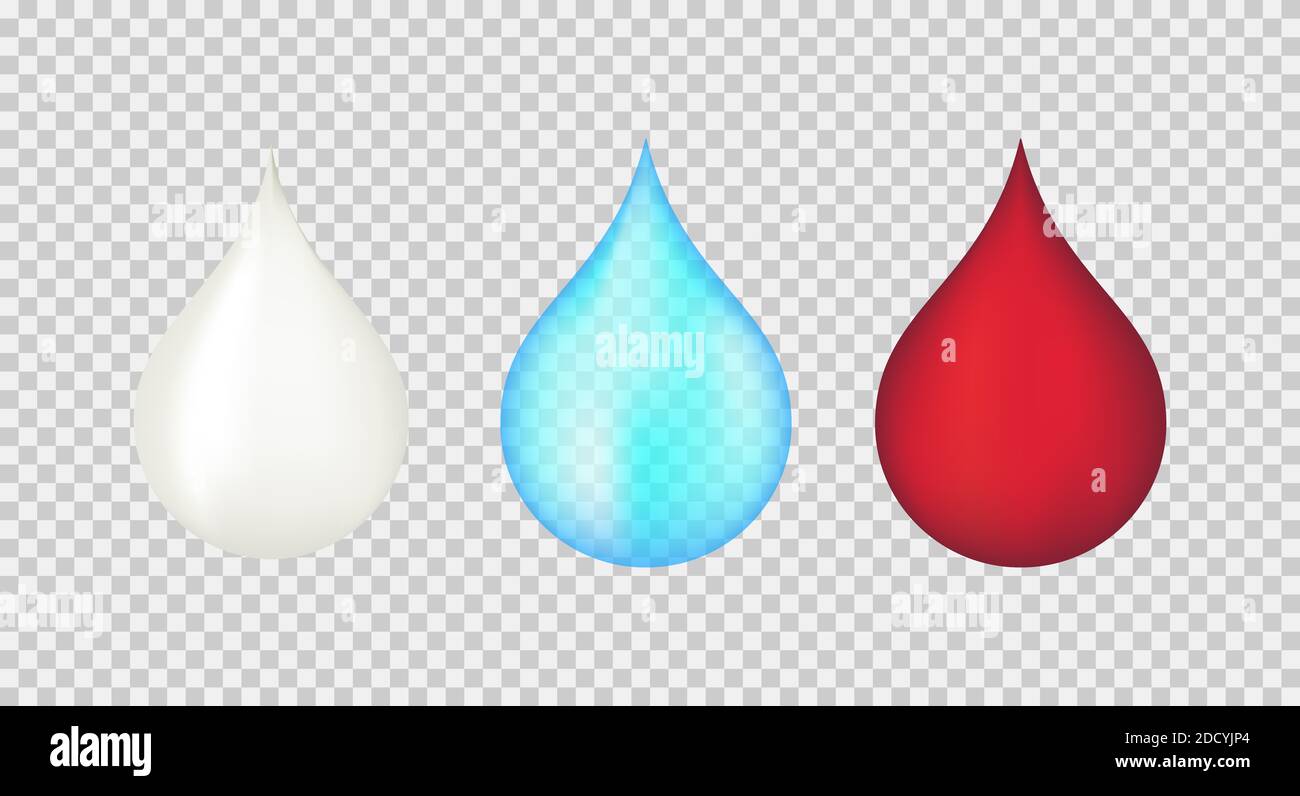 Cream or milk, water, blood drops. Realistic 3D illustration. Stock Photo