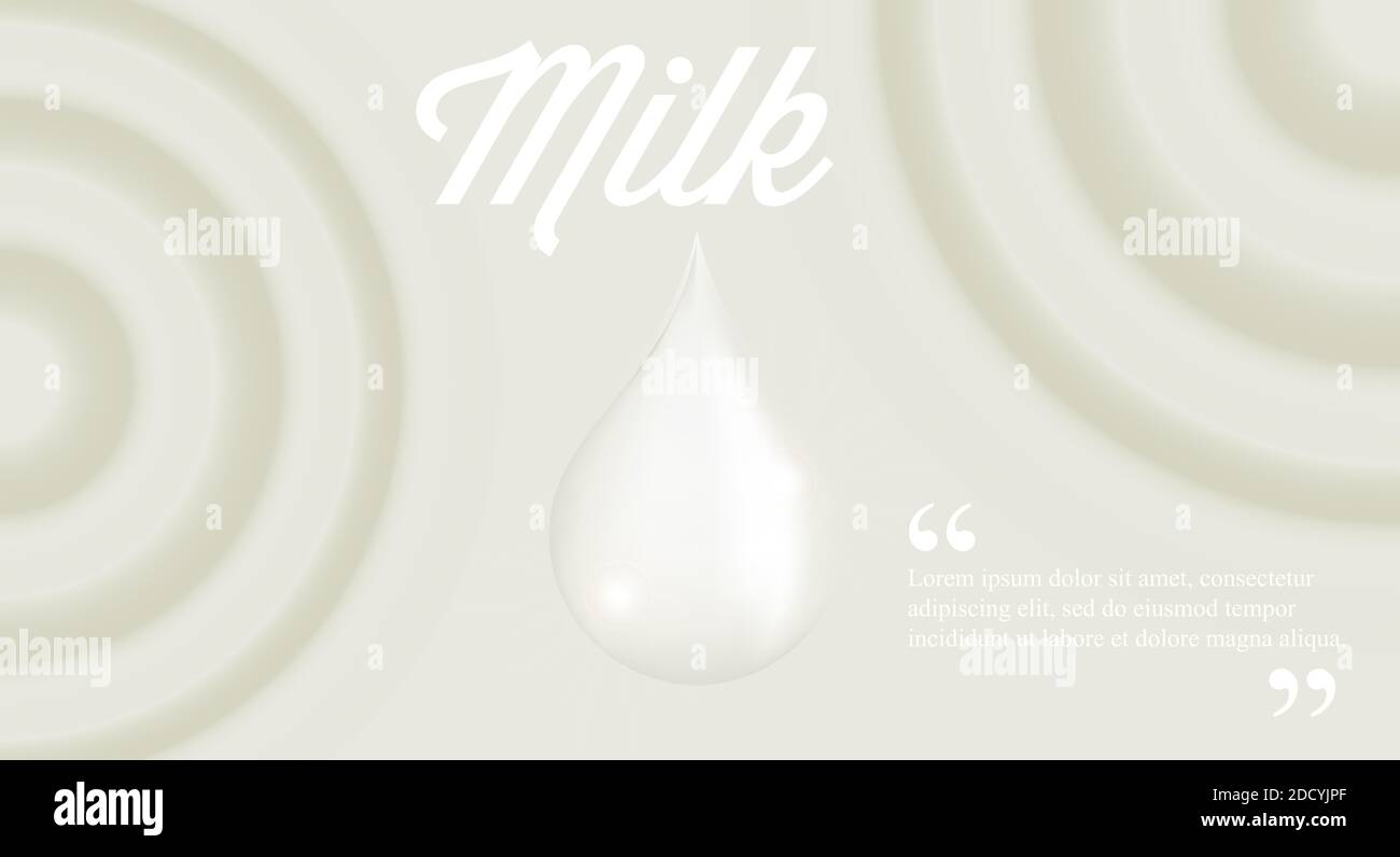 Milk ripples background. Large drop of milk made from gradient mesh. Realistic 3D background. Stock Photo