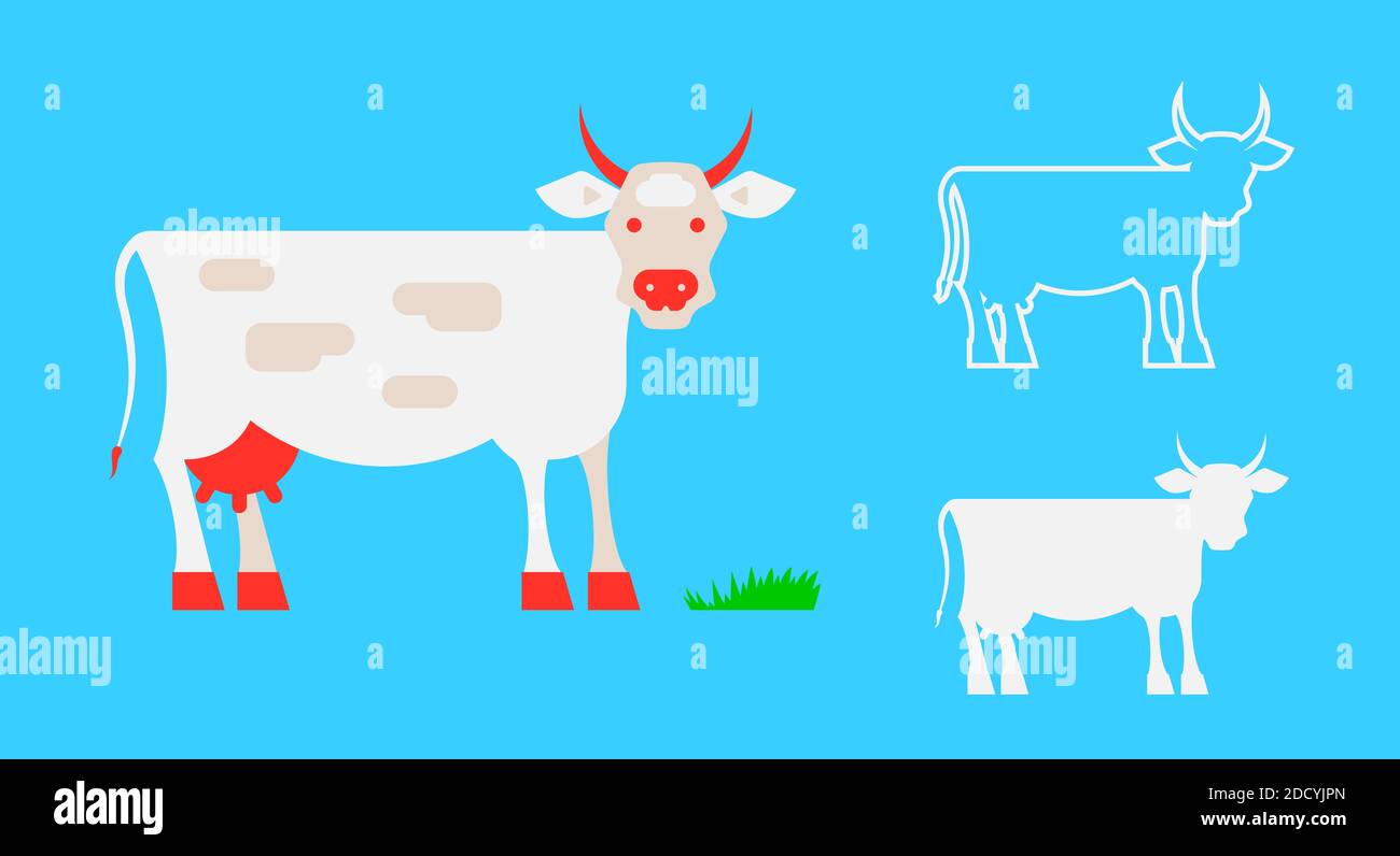The cow is grazing. Simple silhouette of a cow. Cow outline. Flat style illustration. Stock Photo