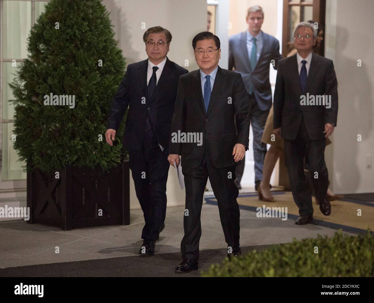 South Korea's national security director Chung Eui-yong(right) walks ...