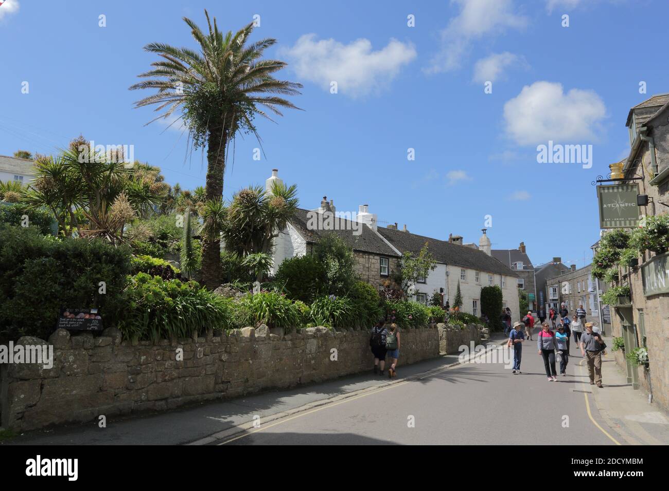 Holiday Makers Walking in Hugh Town High Street on St Marys Island, Isles of Scilly,Cornwall,  England, Stock Photo