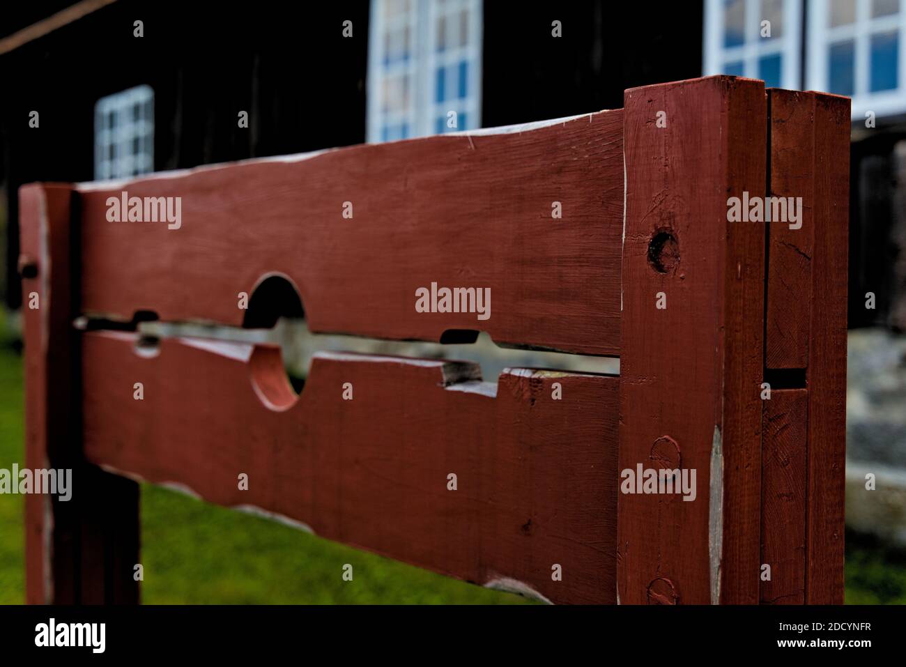 Medieval pillory for public punishment and torture. Stock Photo