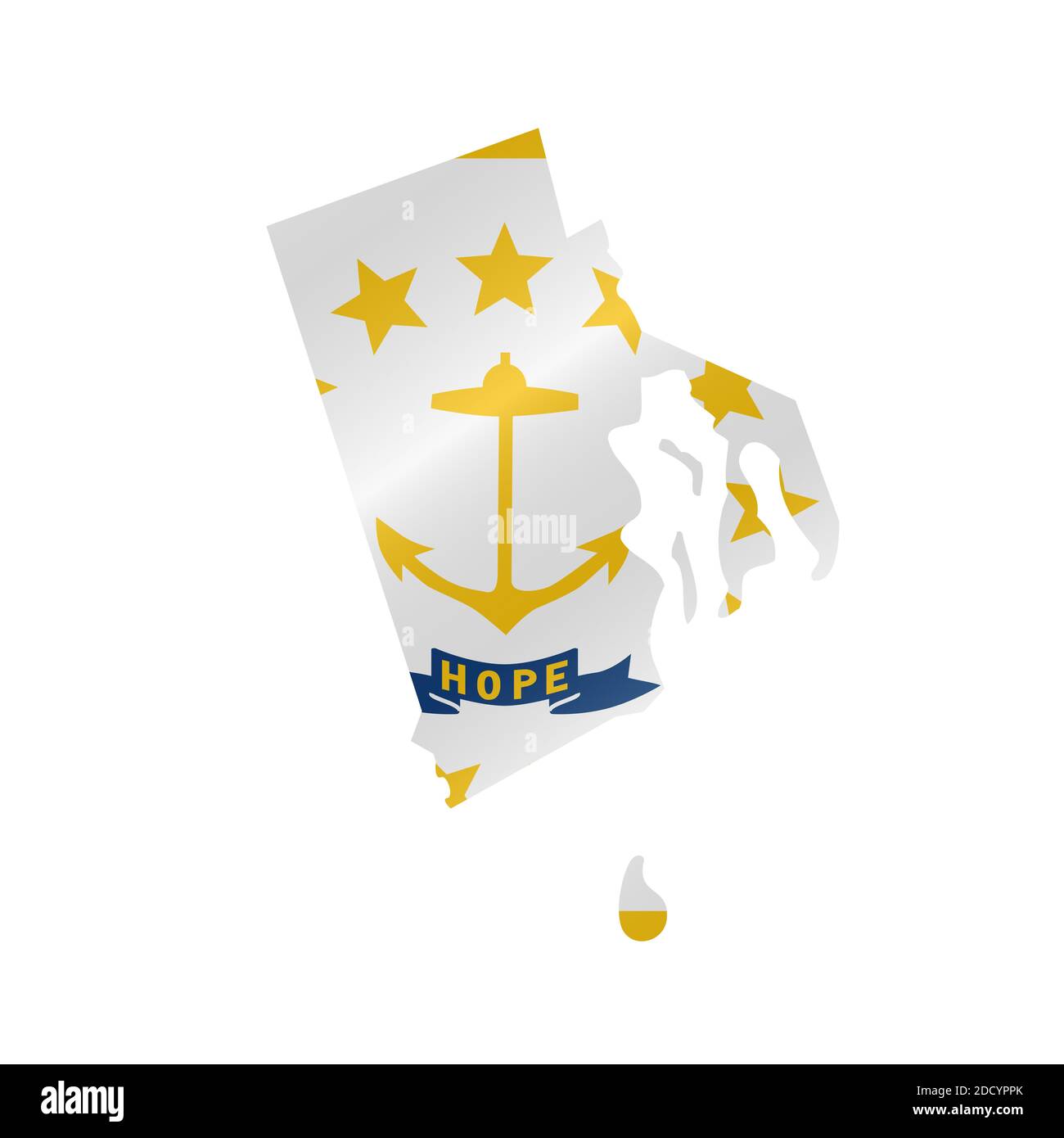 Detailed waving flag map of Rhode Island. map with masked flag. Stock Photo