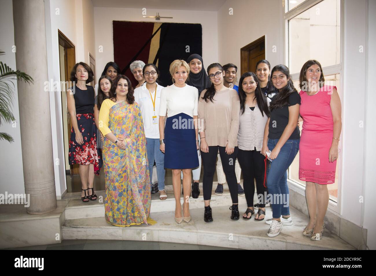French First Lady Brigitte Macron during a meeting organized with UNICEF at the French Embassy, New Delhi, India On March 11,2018. Photo by Eliot Blondet/ABACAPRESS. COM Madame Brigitte Macron lors d 'une rencontre organisée par L 'unicef à l 'ambassade de France, New Delhi, India On March 11, 2018. Photo by Eliot Blondet/ABACAPRESS.COM Stock Photo
