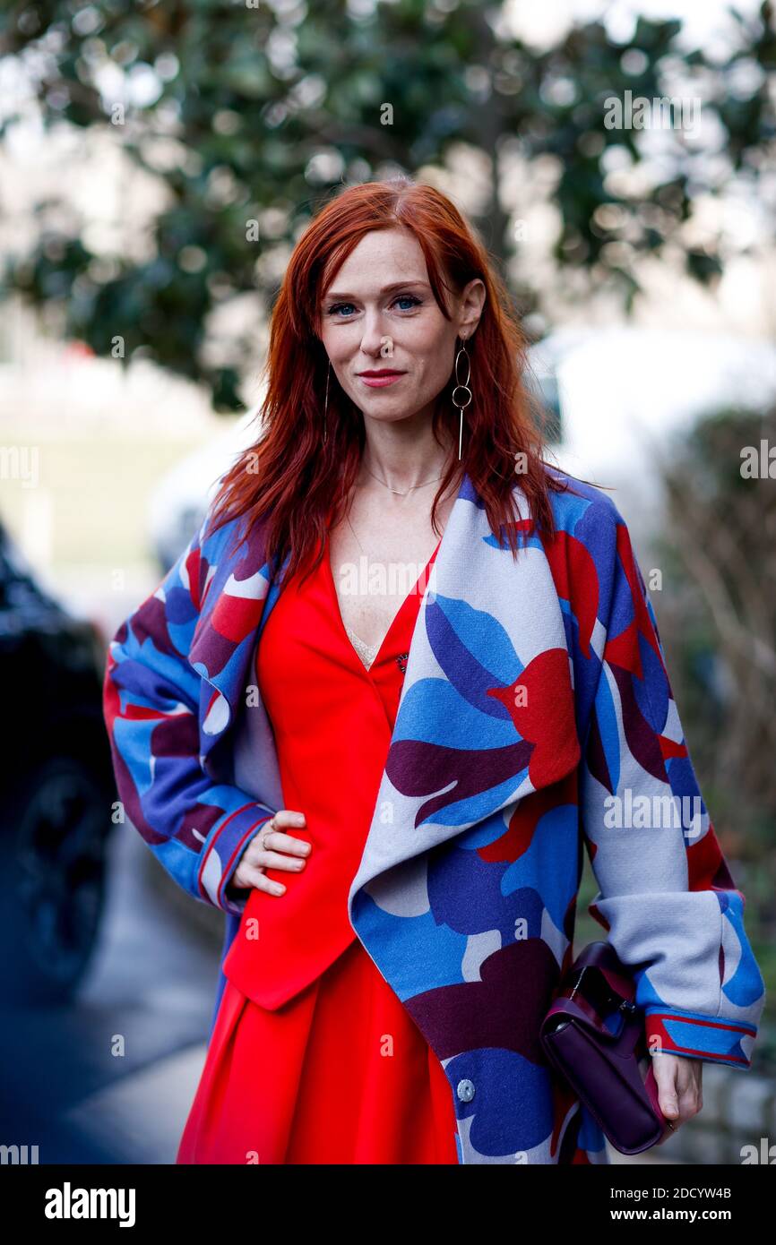 Street style, Audrey Fleurot arriving at Leonard Fall-Winter 2018-2019 show held at pavillon