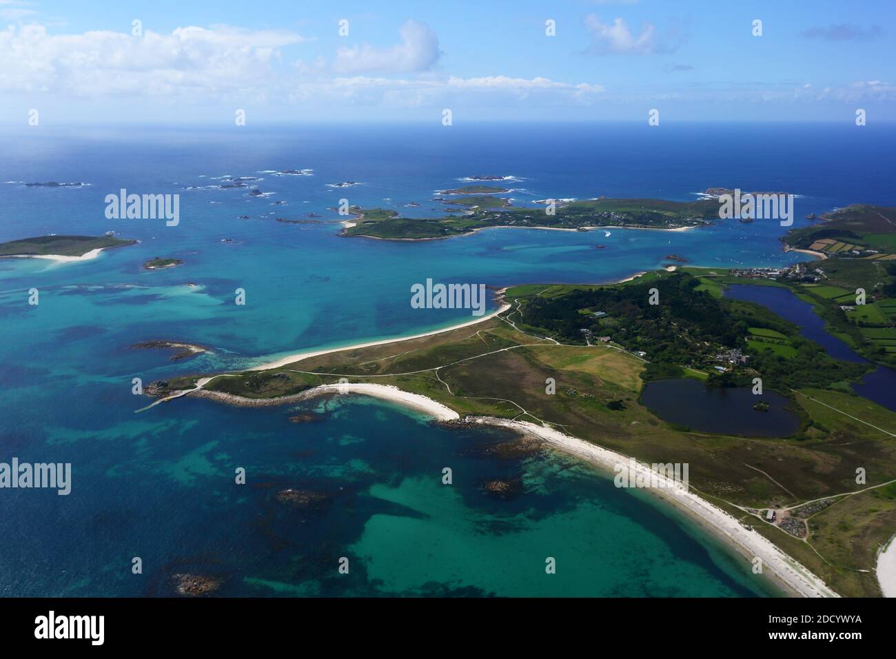 GREAT BRITAIN, Isles of Scilly, St Mary’s /View from plane on to the Scilly Islands. Stock Photo