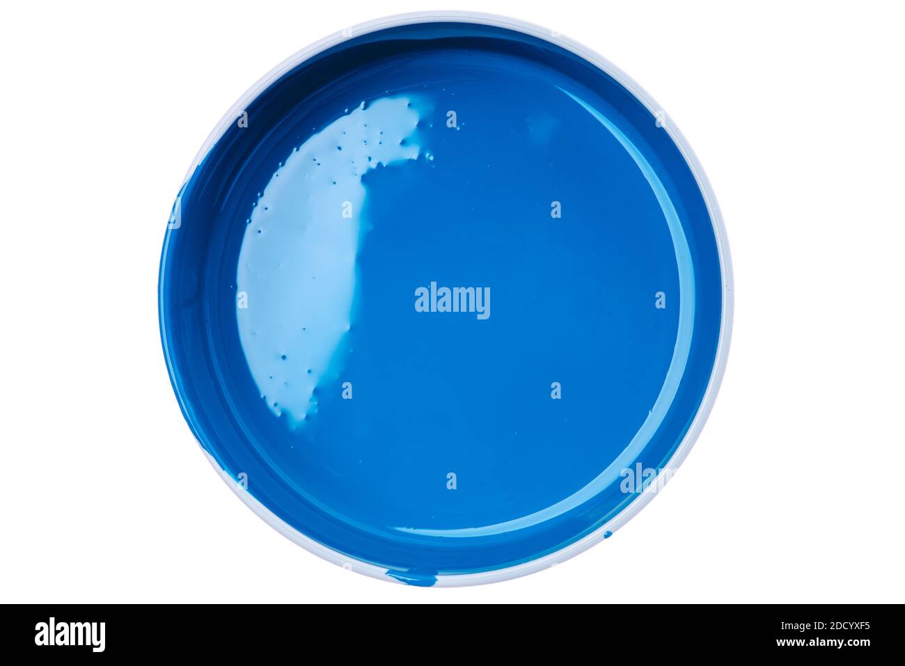 Blue paint in bowl top view isolated on white background Stock Photo