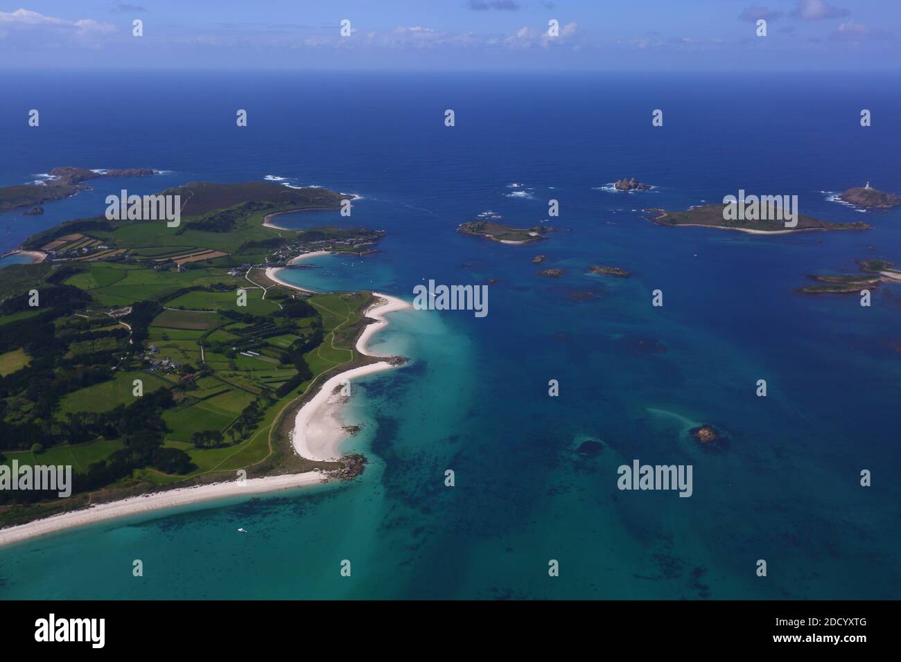GREAT BRITAIN /Isle of Scilly / St Mary’s /View from plane on to Tresco. Stock Photo