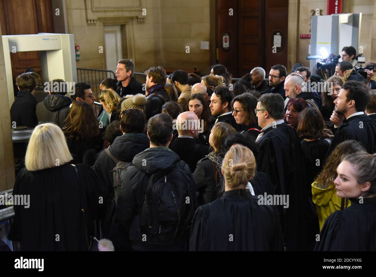Atmosphere at Jawad Bendaoud's trial who is charged with harbouring jihadists during the November 2015 terror attacks, at the courthouse of Paris on January 24, 2018. The first trial stemming from the November 2015 Paris terror attacks opens when Jawad Bendaoud appears in court, charged with harbouring two of the jihadists in the aftermath of the carnage. Photo by Alain Apaydin/ABACAPRESS.COM Stock Photo