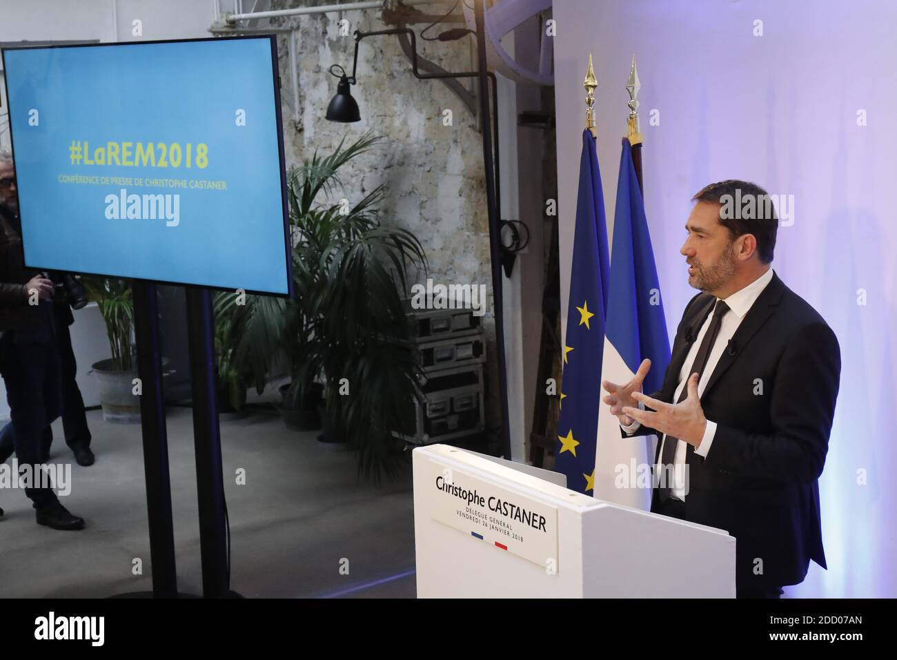 Christophe Castaner Chief Representative of ''La Republique en Marche" presenting his 2018 wishes to the Press in Paris, France on January 26th, 2018. Photo by Henri Szwarc/ABACAPRESS.COM Stock Photo