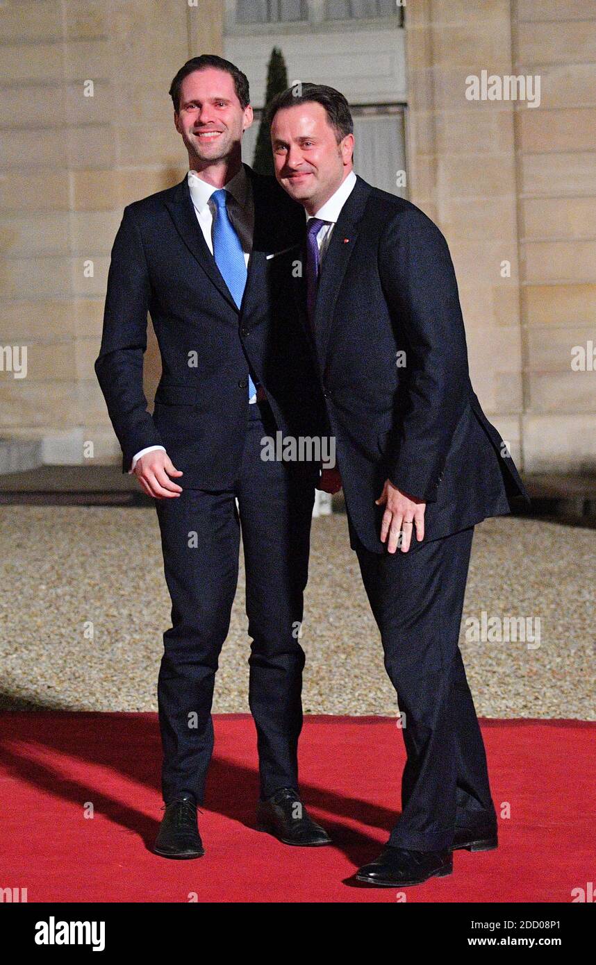 Luxembourg's Prime Minister Xavier Bettel (R) and his husband Xavier  Destenay arriving for a state dinner in honor of Grand-Duke of Luxembourg  at the Elysee, Paris, France on March 19, 2018. Photo