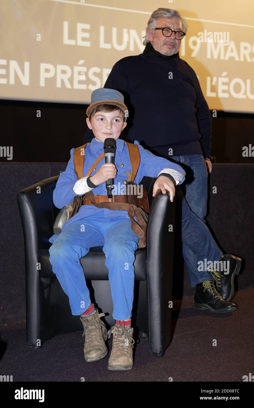 Gwendal Legivre an 11-year-old boy passionate about WWI. French film  director Jean Becker and his son, producer Louis Becker attend the 'Le  Collier Rouge' film premiere at cinema Majestic Compiegne, on