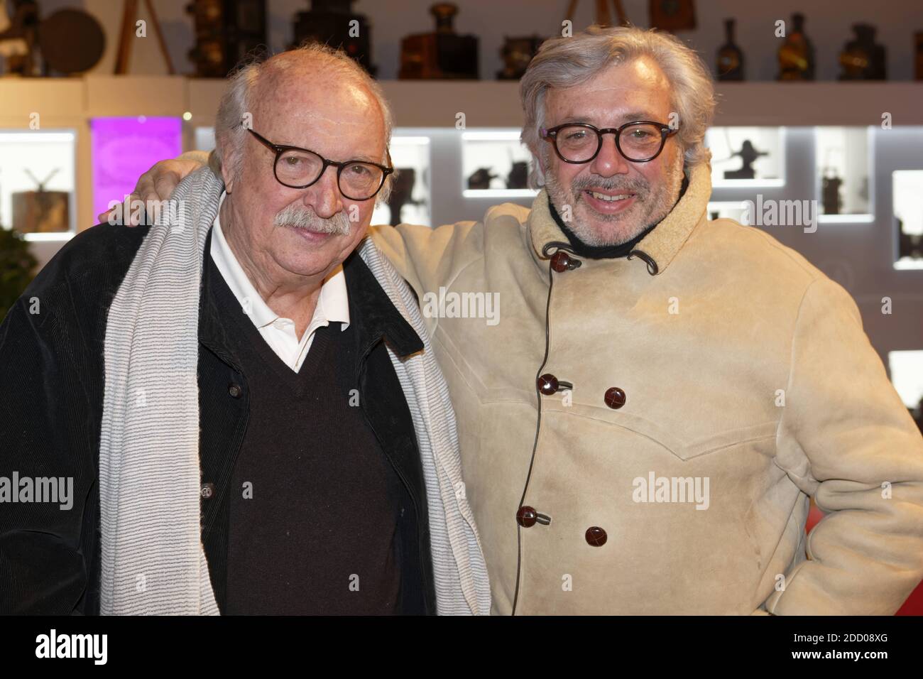 French film director Jean Becker (left) and his son, producer Louis Becker  attend the 'Le Collier Rouge' film premiere at cinema Majestic Compiegne,  on March 19, 2018 in Jaux, near Compiegne, France.