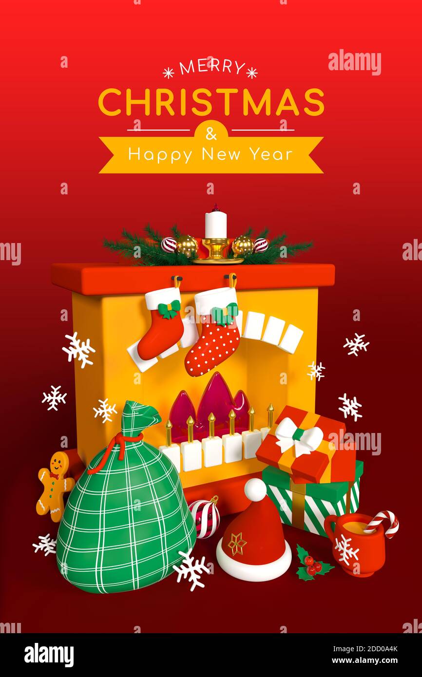 Merry Christmas and Happy New Year - colorful 3d illustration Stock ...