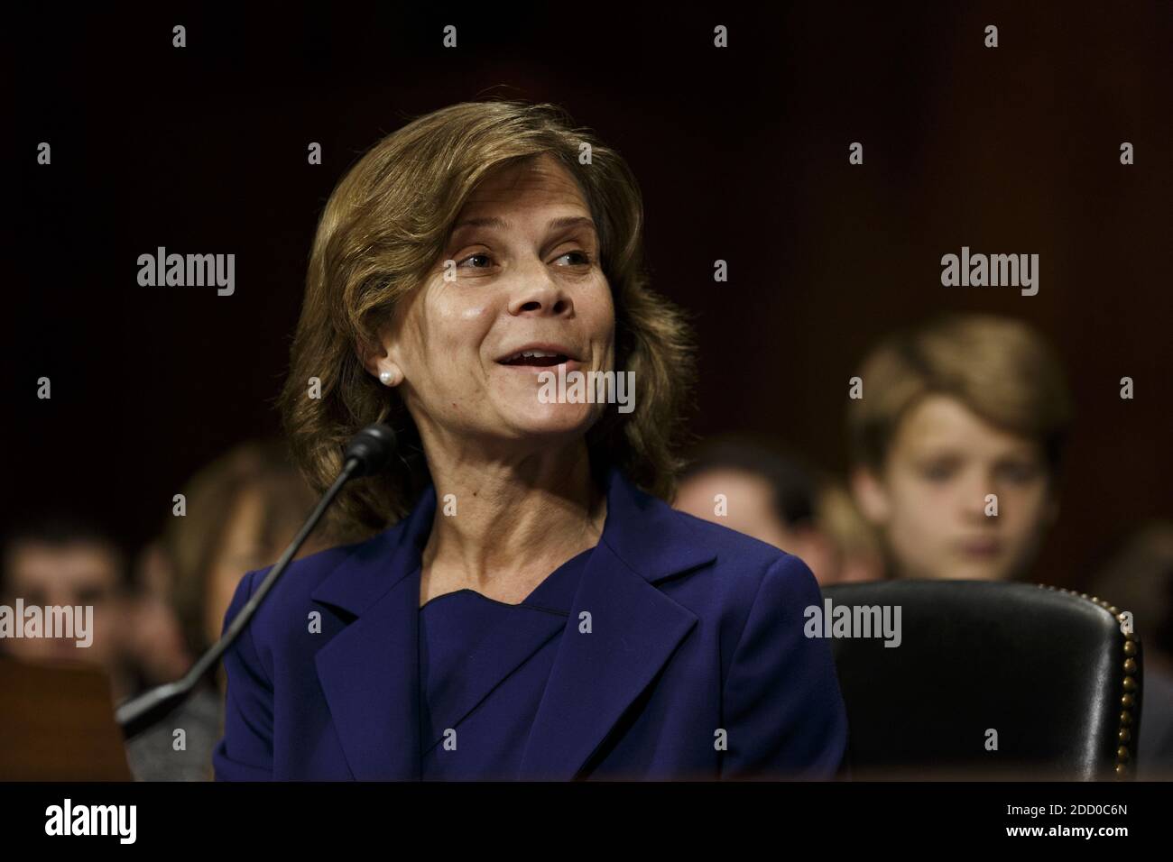 Amy J. St. Eve speaks during her confirmation hearing to a