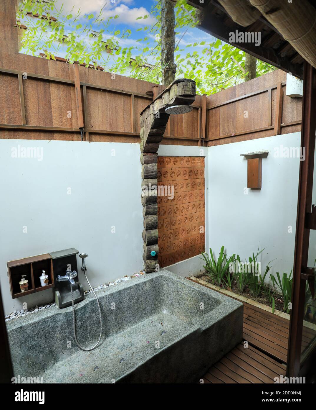 An outdoor shower at the Hoi An Chic green retreat hotel, Hoi An, Vietnam, Asia Stock Photo