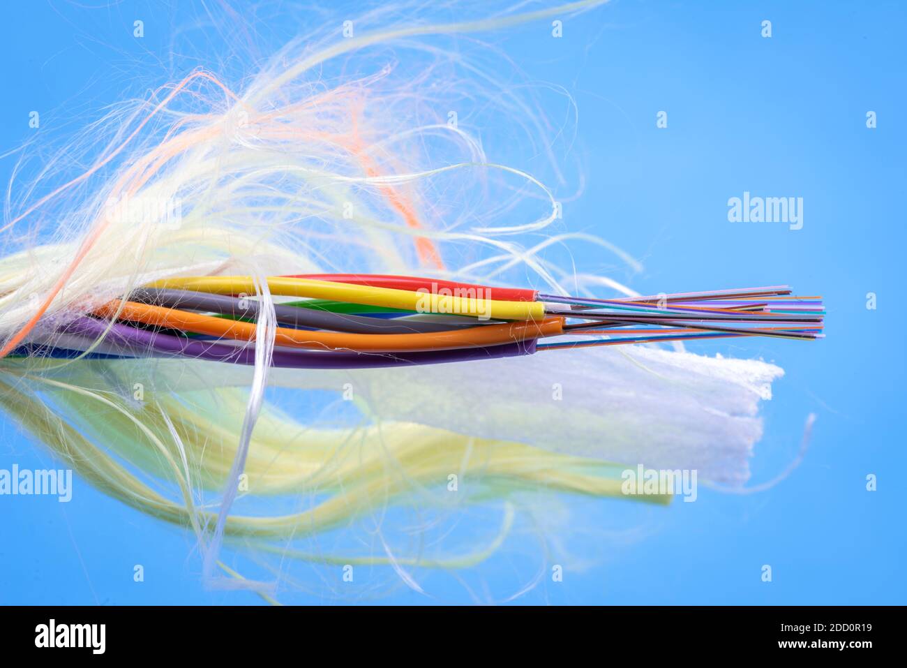 Optical fiber cable stripped for fusion splicing Stock Photo