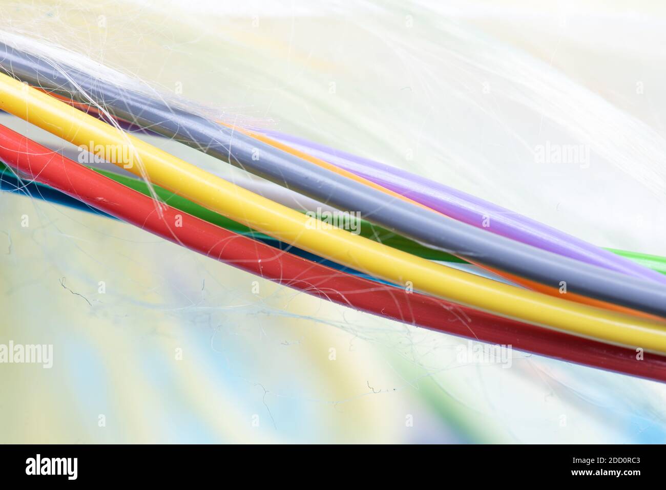 Colorful Tube of Stripped Fiber Optic Cable Stock Photo