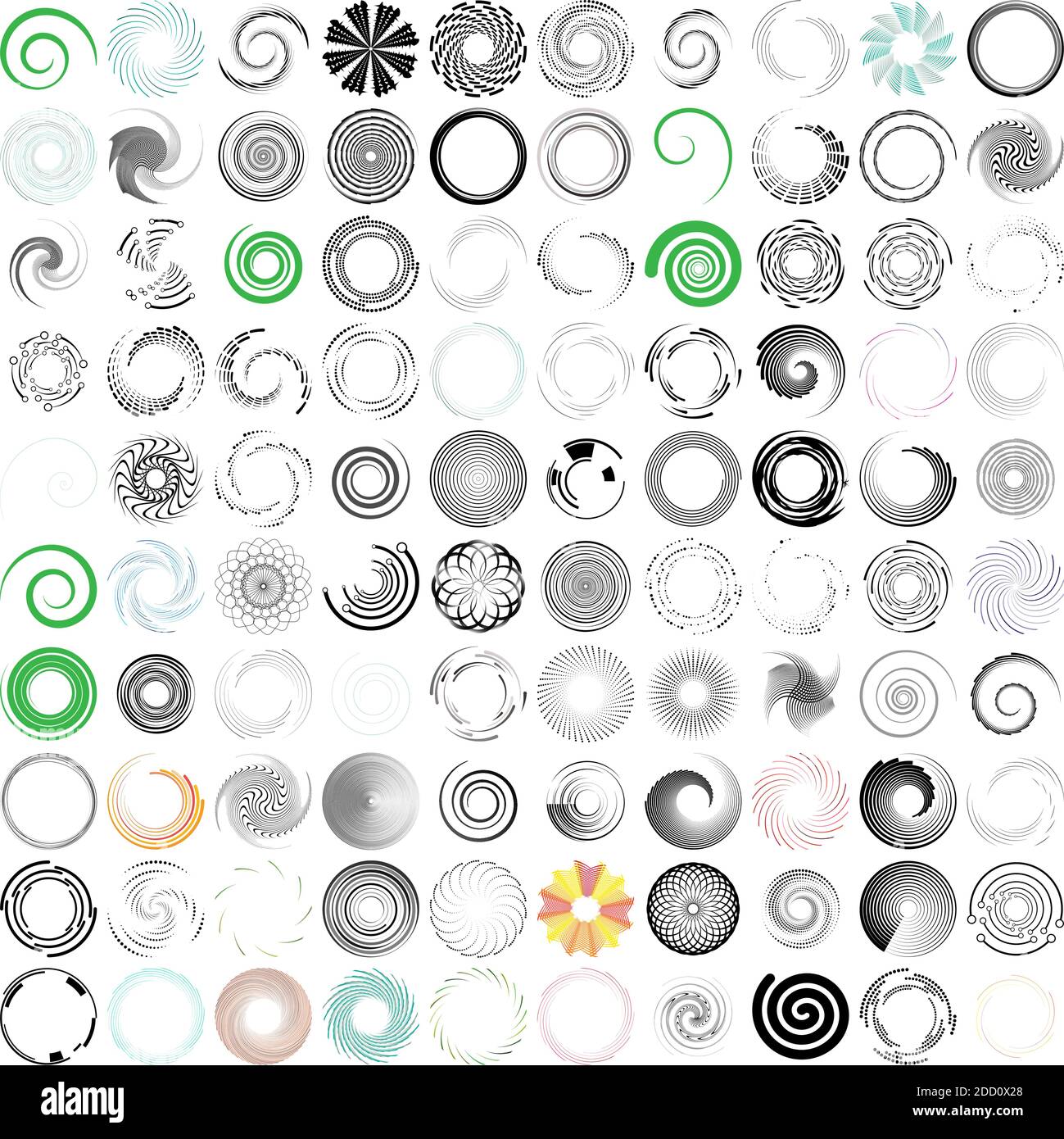 Spiral, swirl, twirl element set. Rotating circular shape Vector ...