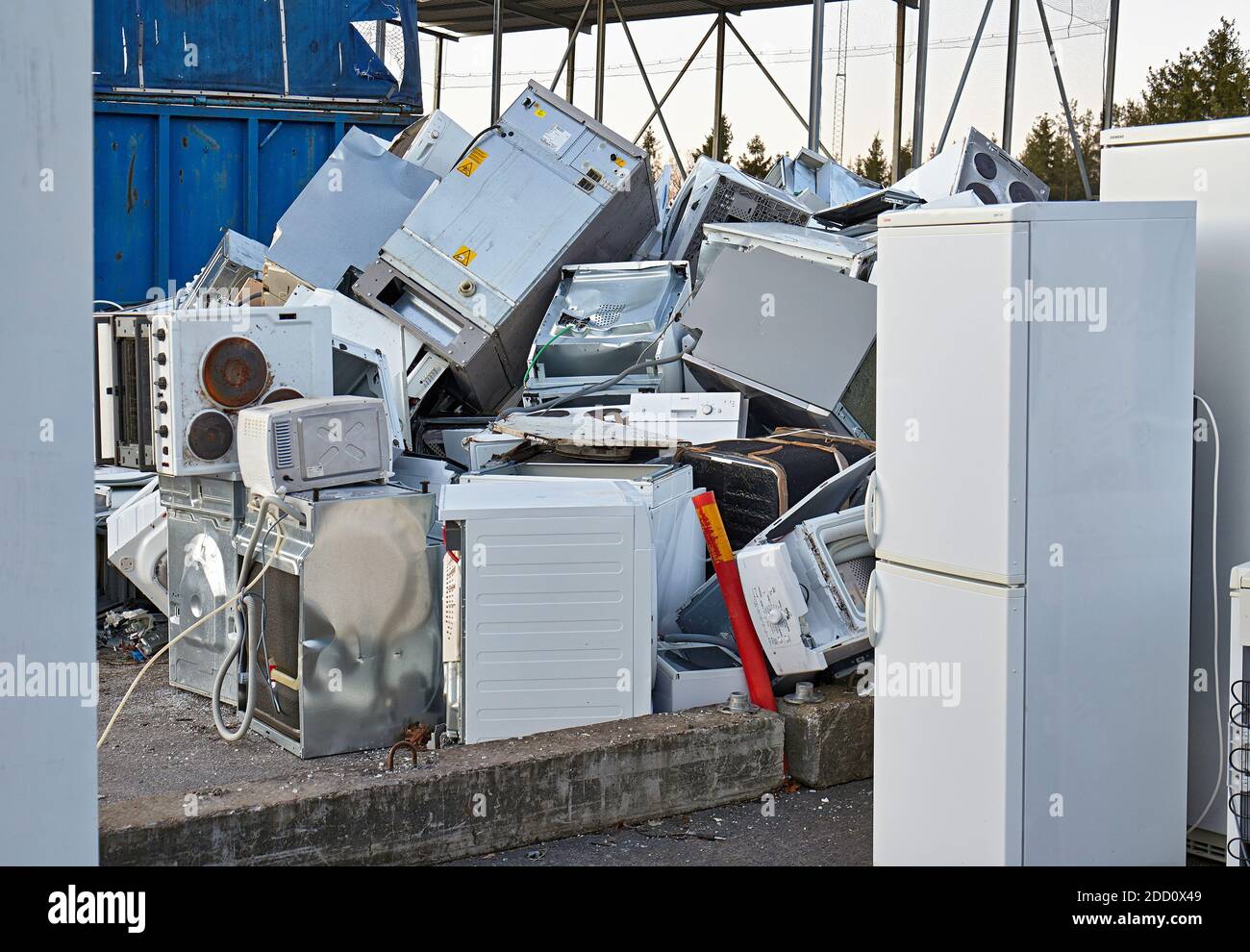 A pile of disposed white goods at municipal waste depot Flen Sweden Stock Photo