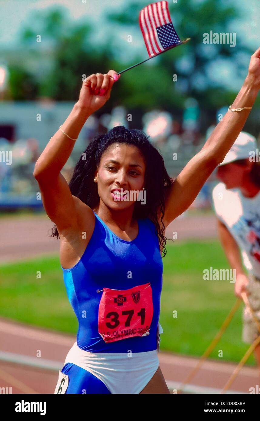 Florence Griffith Joyner competing in the 100m at the 1988 U.S. Olympic
