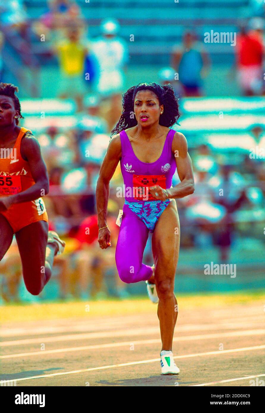 Florence Griffith Joyner competing in the 100m at the 1988 U.S. Olympic