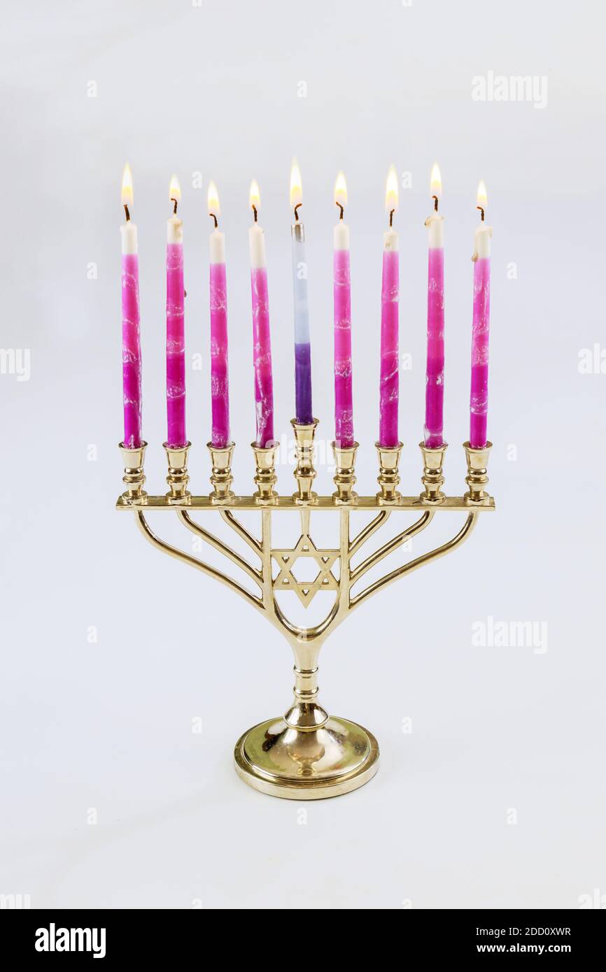 Menorah with burned out candles for Hanukkah in Jewish Festival Stock
