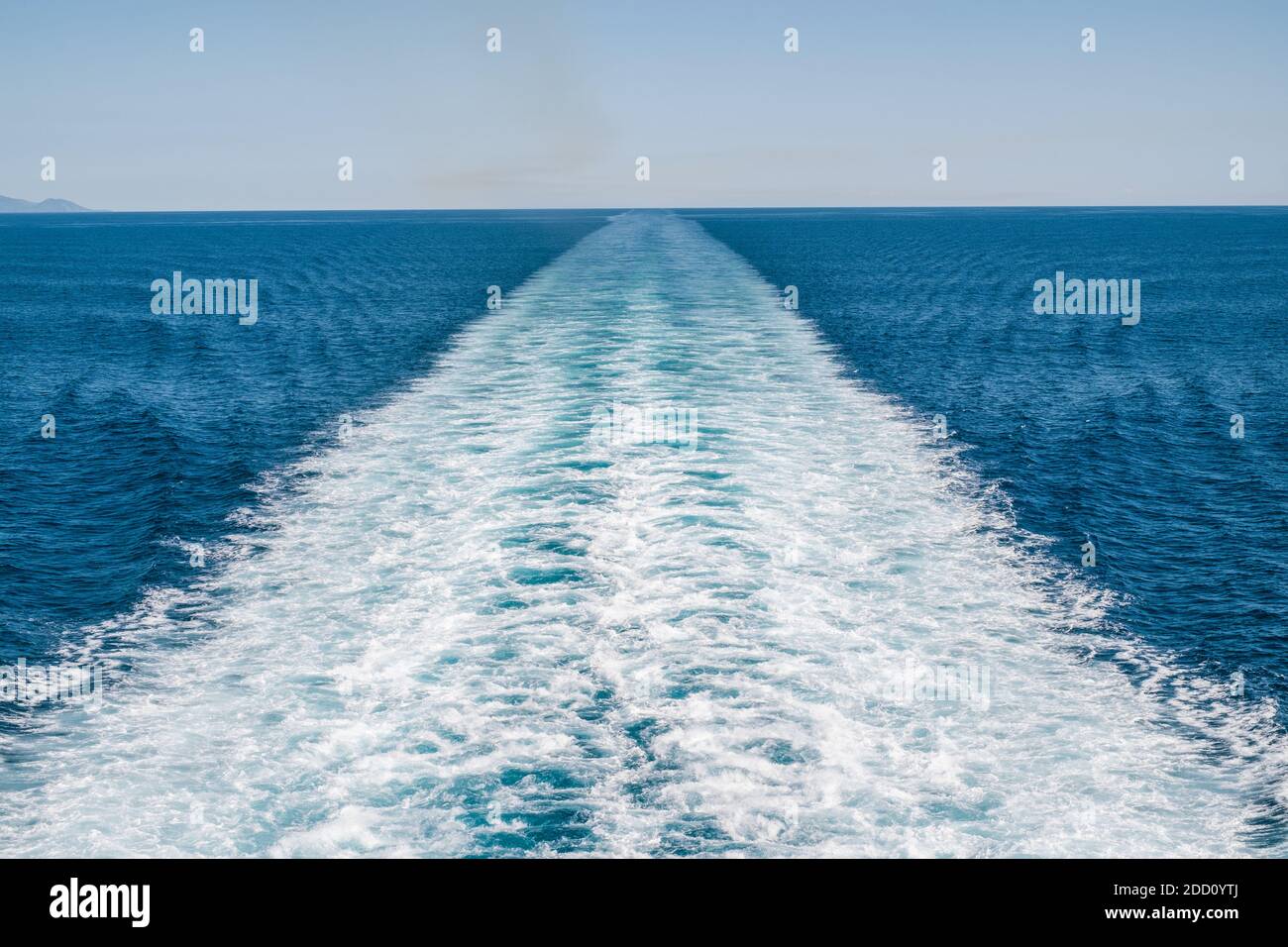 Wake made by cruise ship in the Tyrrhenian Sea between Tuscany and Sardinia, italy Stock Photo