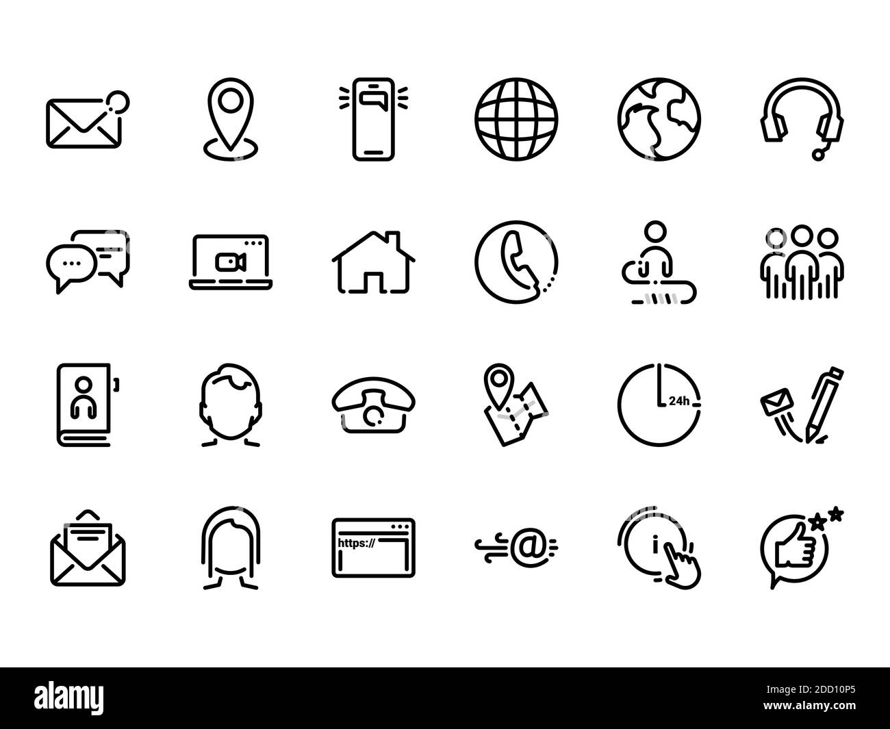 Set of black vector icons, isolated against white background. Flat illustration on a theme Contact us. The solution to your problems Stock Vector