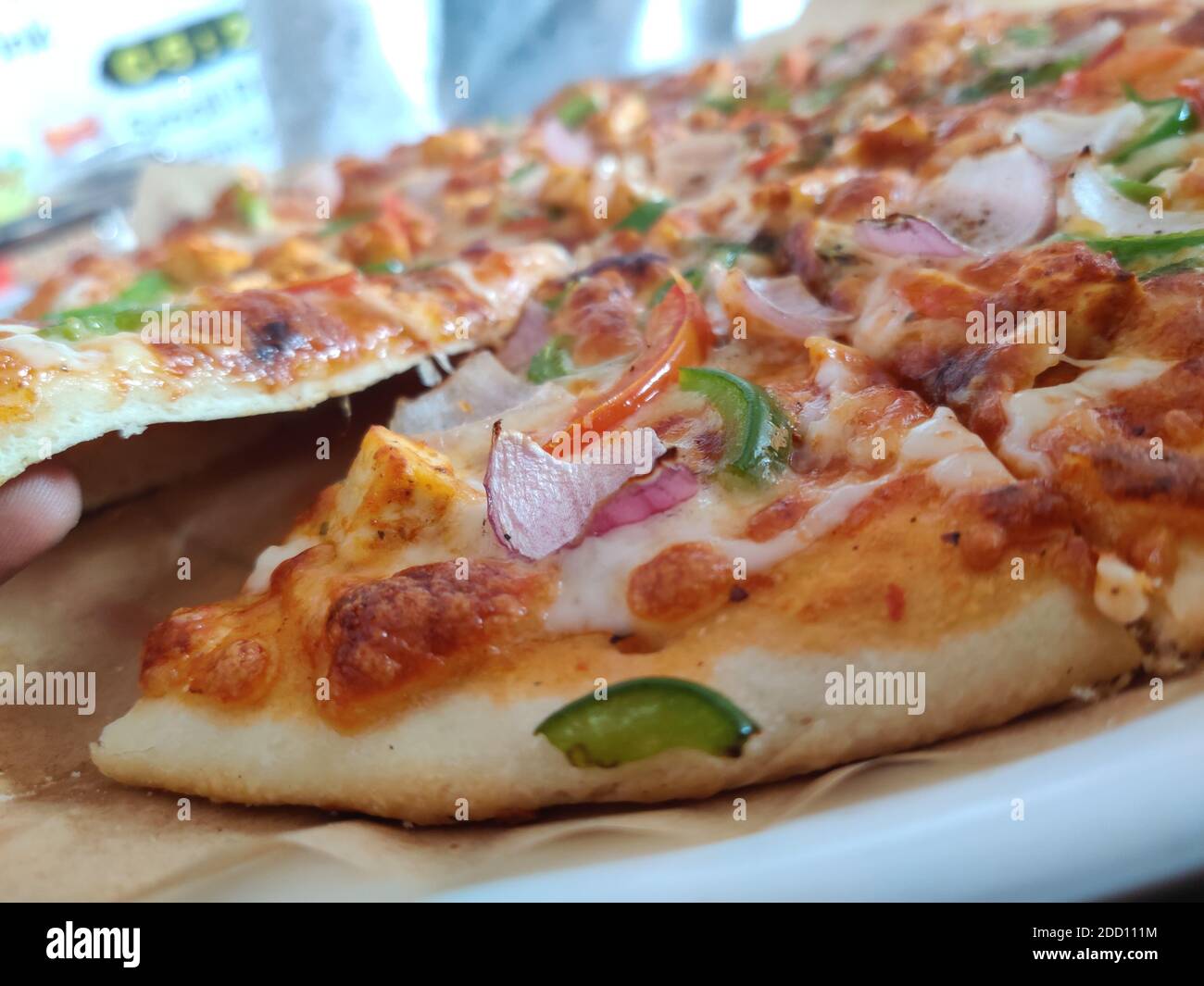 Paneer onion capsicum Pizza Photography Stock Photo