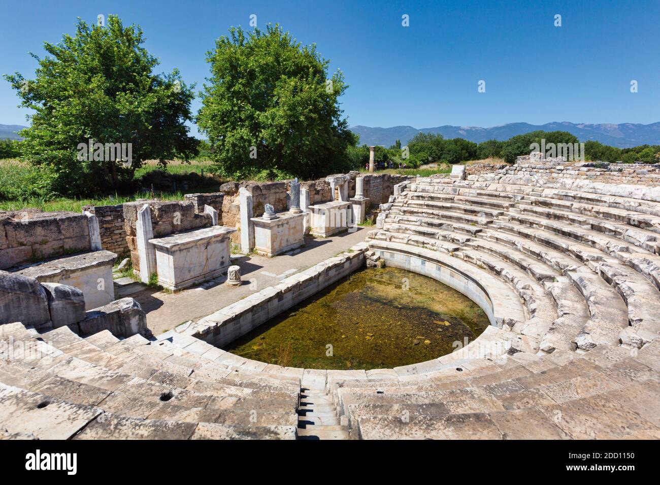 Ruins of Aphrodisias, Aydin Province, Turkey.  The intimate ten-tiered Odeon.   Aphrodisias, which is a UNESCO World Heritage Site, was dedicated to A Stock Photo