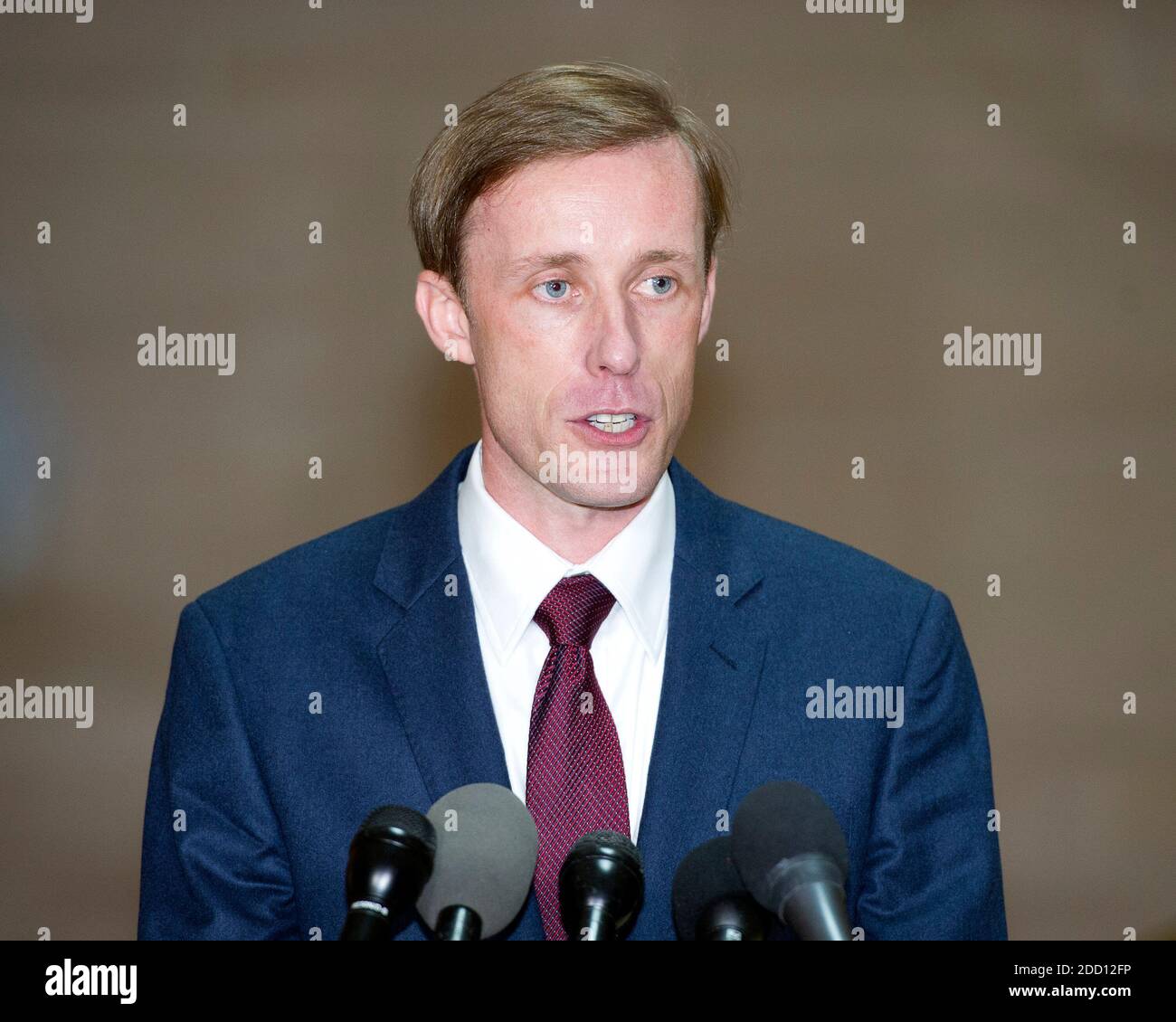 Jake Sullivan, top foreign policy advisor to Hillary Rodham Clinton's 2016 election campaign, makes remarks to the media as he departs following his deposition to the US House Select Committee to Investigate the 2012 Benghazi Attack, in the US Capitol in Washington, DC on Friday, September 4, 2015. Credit: Ron Sachs / CNP (RESTRICTION: NO New York or New Jersey Newspapers or newspapers within a 75 mile radius of New York City) | usage worldwide Stock Photo